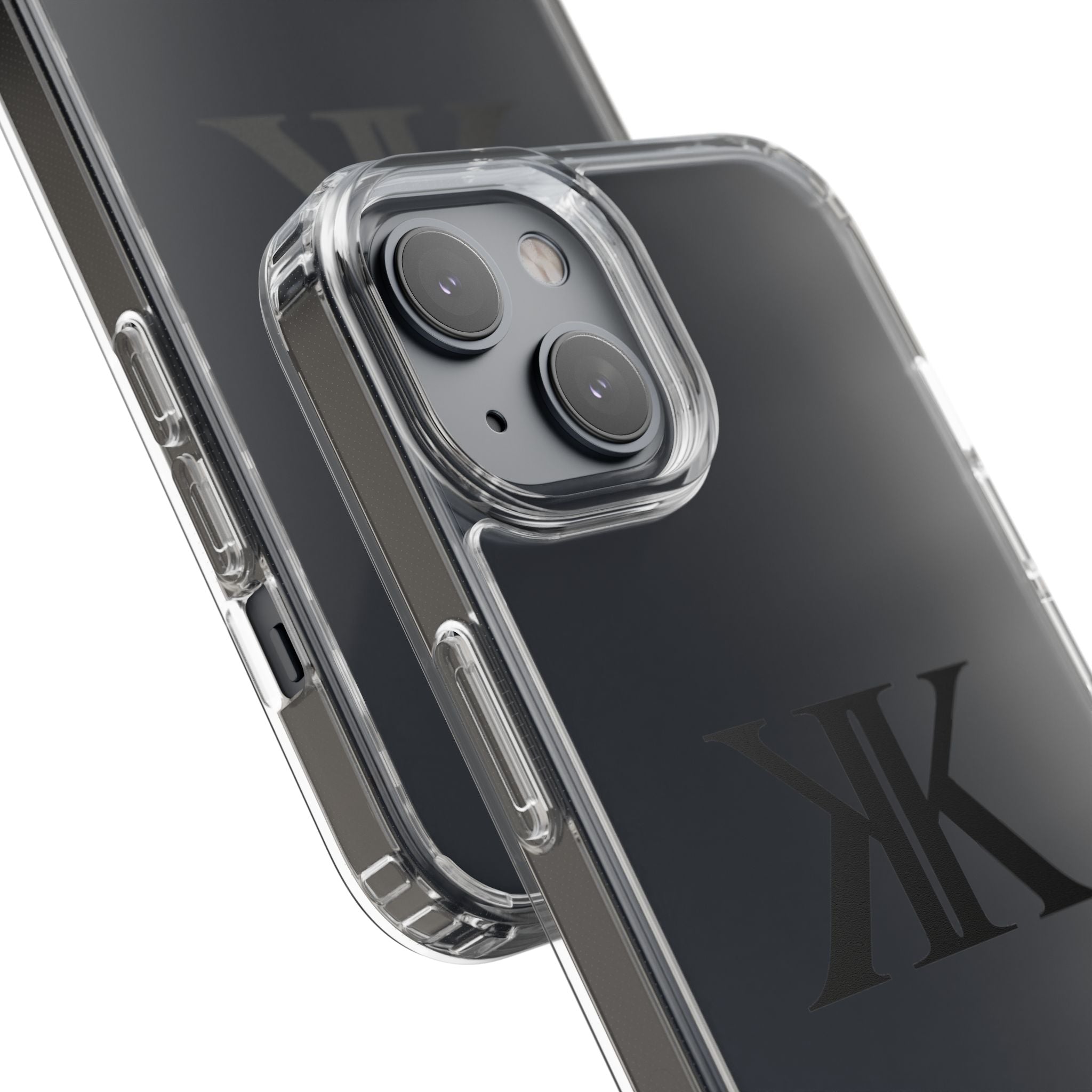 Kairos Kosmos Clear Phone Case — Minimal Black KK Monogram