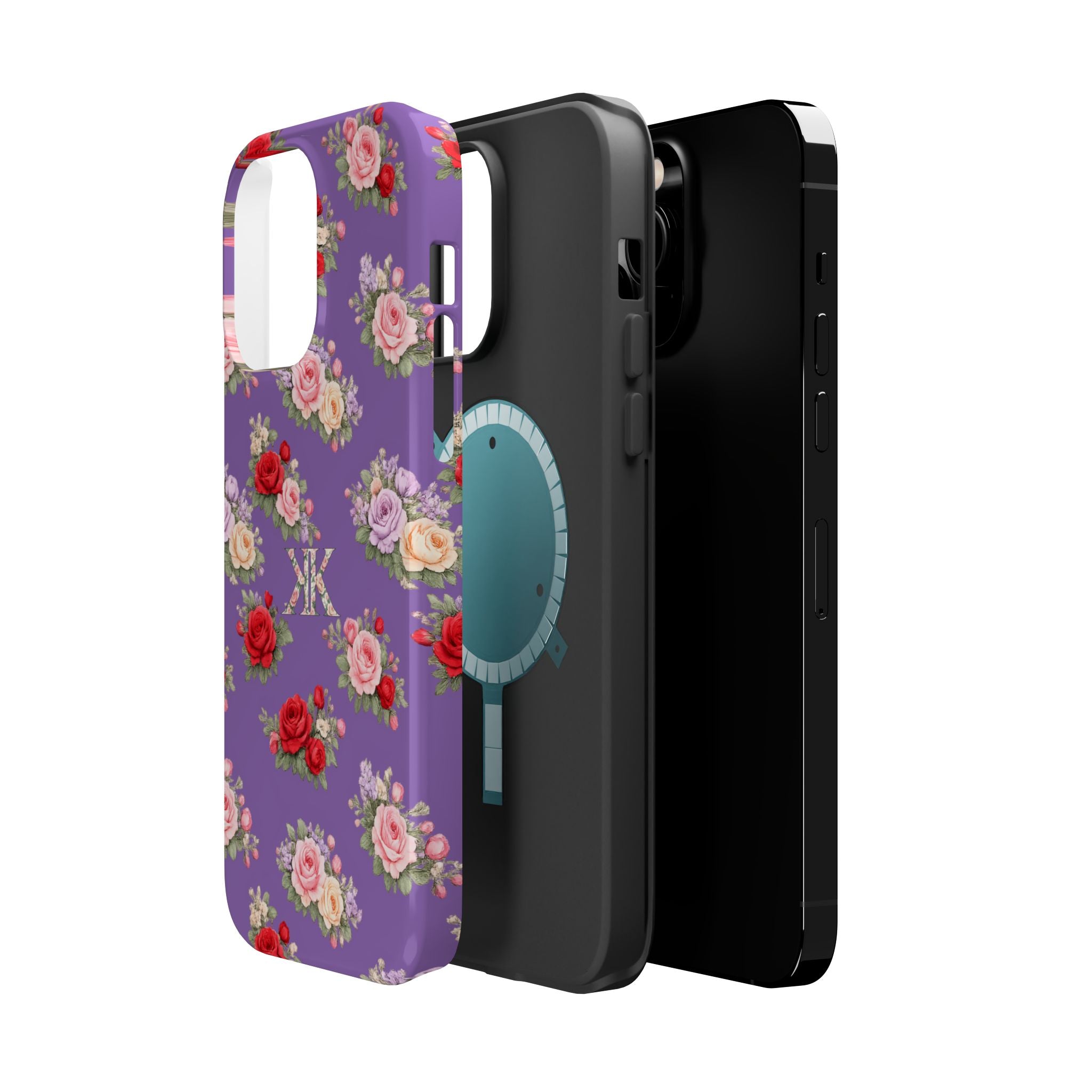 Anthos Collection Light Purple Vintage Floral Rose Pattern Magnetic Impact-Resistant Phone Case
