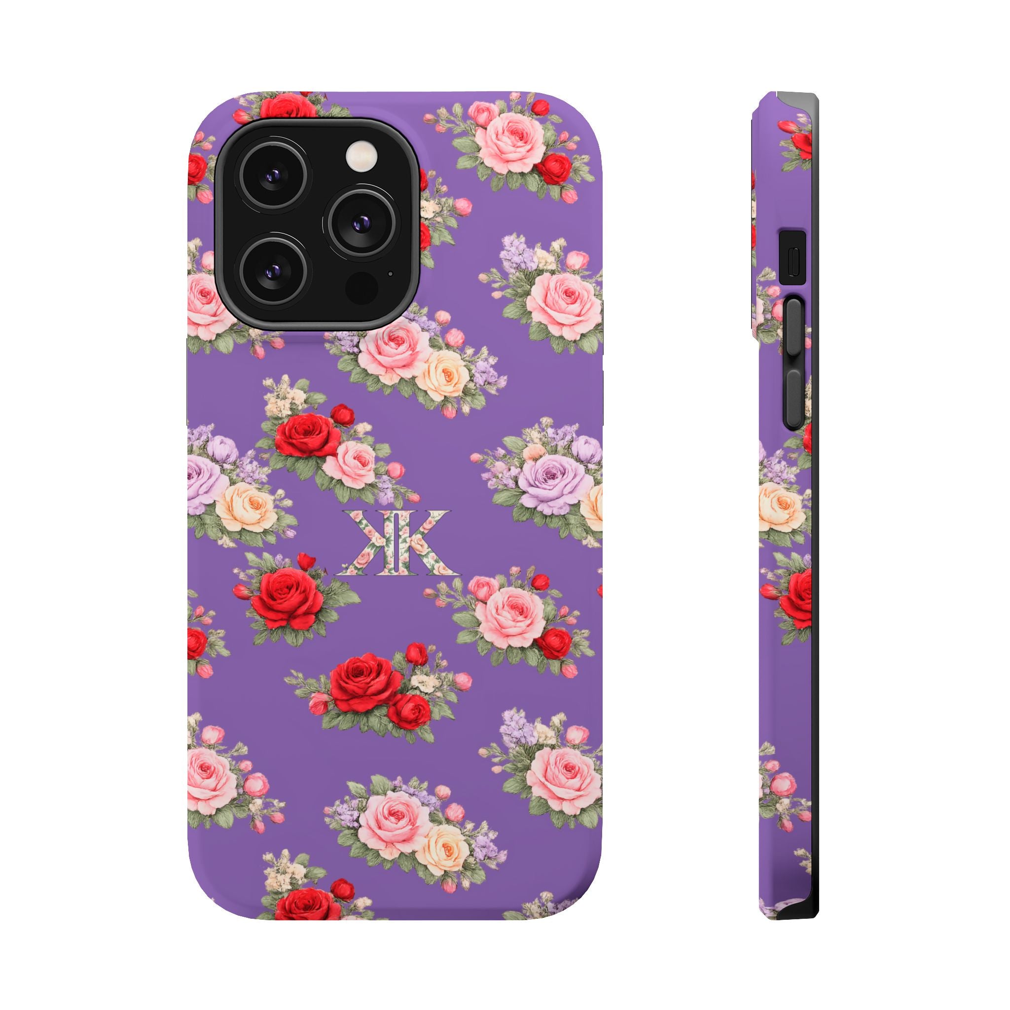 Anthos Collection Light Purple Vintage Floral Rose Pattern Magnetic Impact-Resistant Phone Case