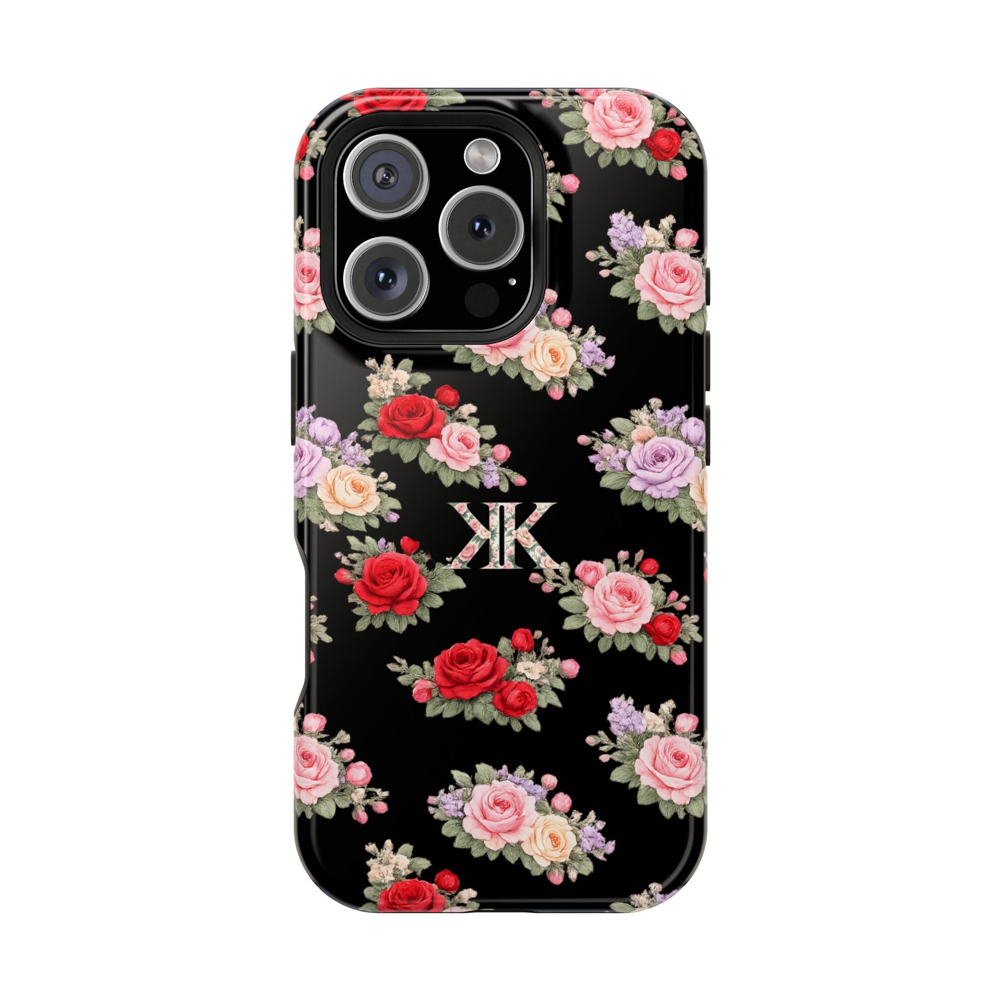 Anthos Collection BLACK Vintage Floral Rose Pattern Magnetic Impact-Resistant Phone Case