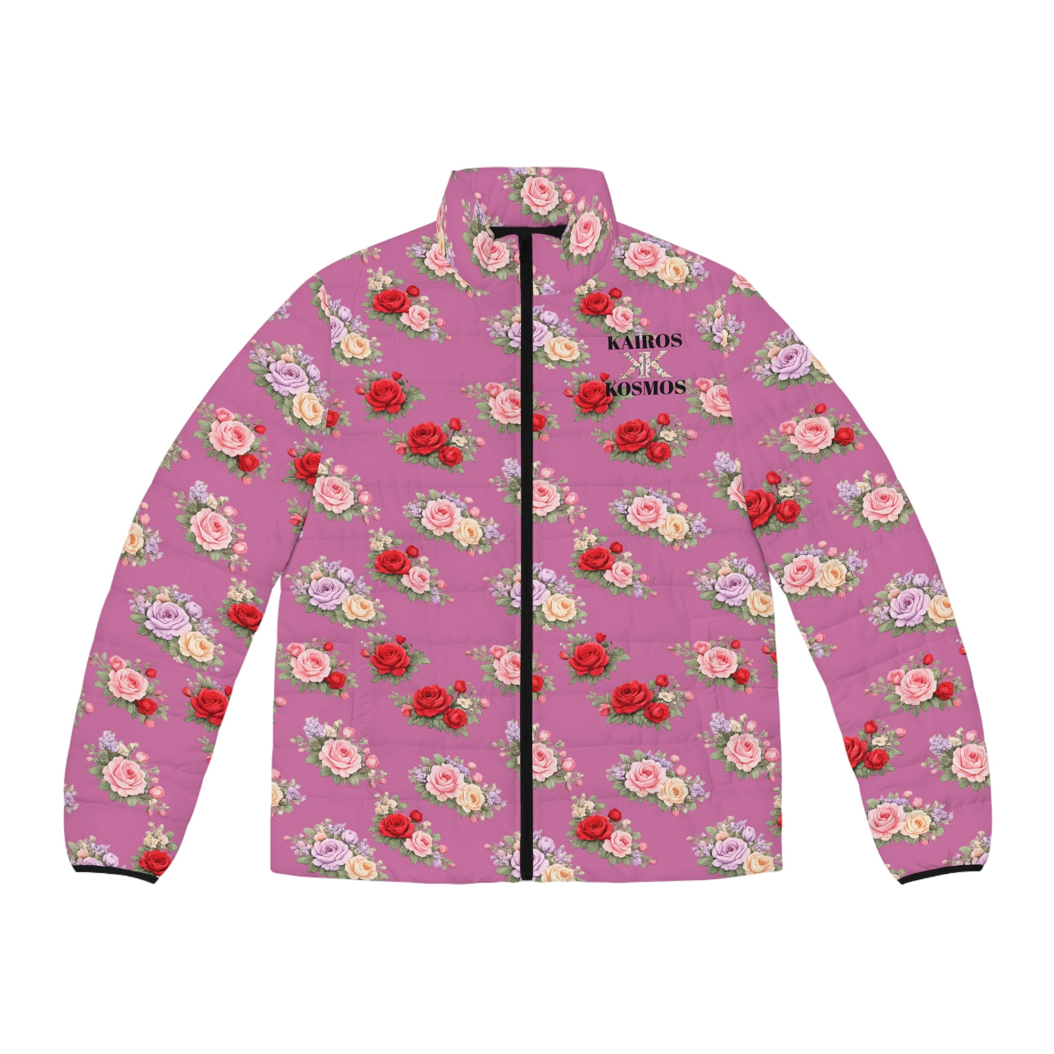 Anthos Collection Light Pink Floral Puffer Jacket - Vintage Rose All-Over Print