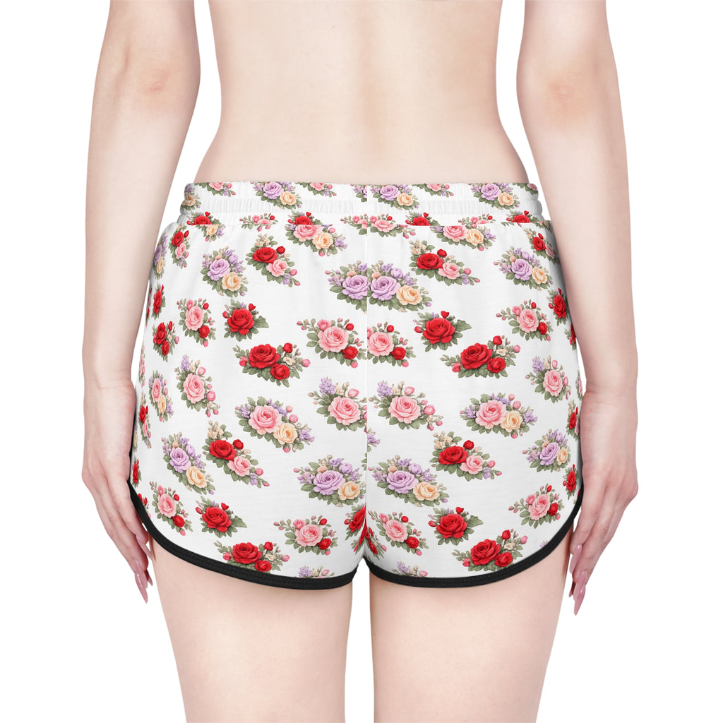 Anthos Collection Floral Stretch Women's Relaxed Shorts — Vintage Pink & Red Rose All-Over Print