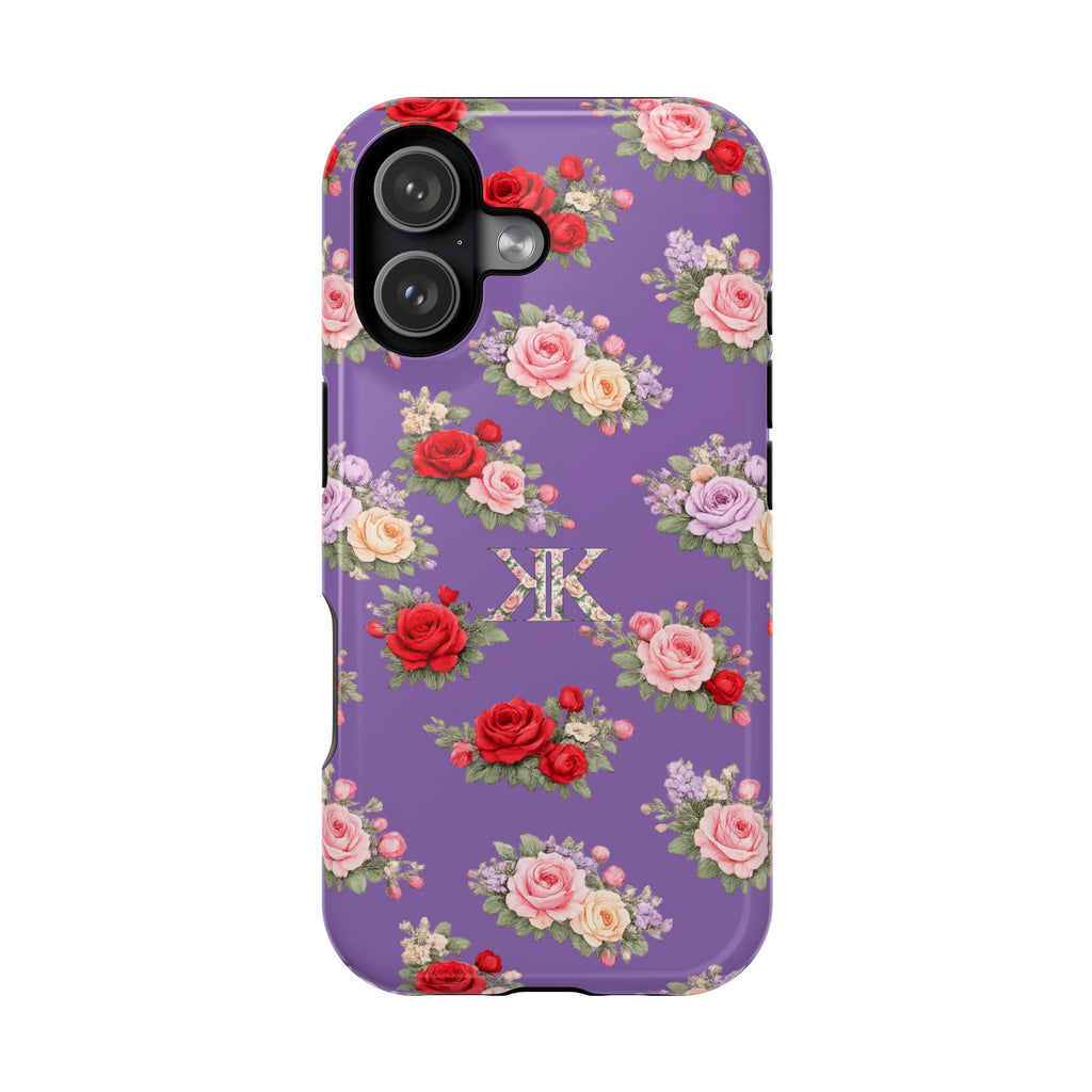 Anthos Collection Light Purple Vintage Floral Rose Pattern Magnetic Impact-Resistant Phone Case