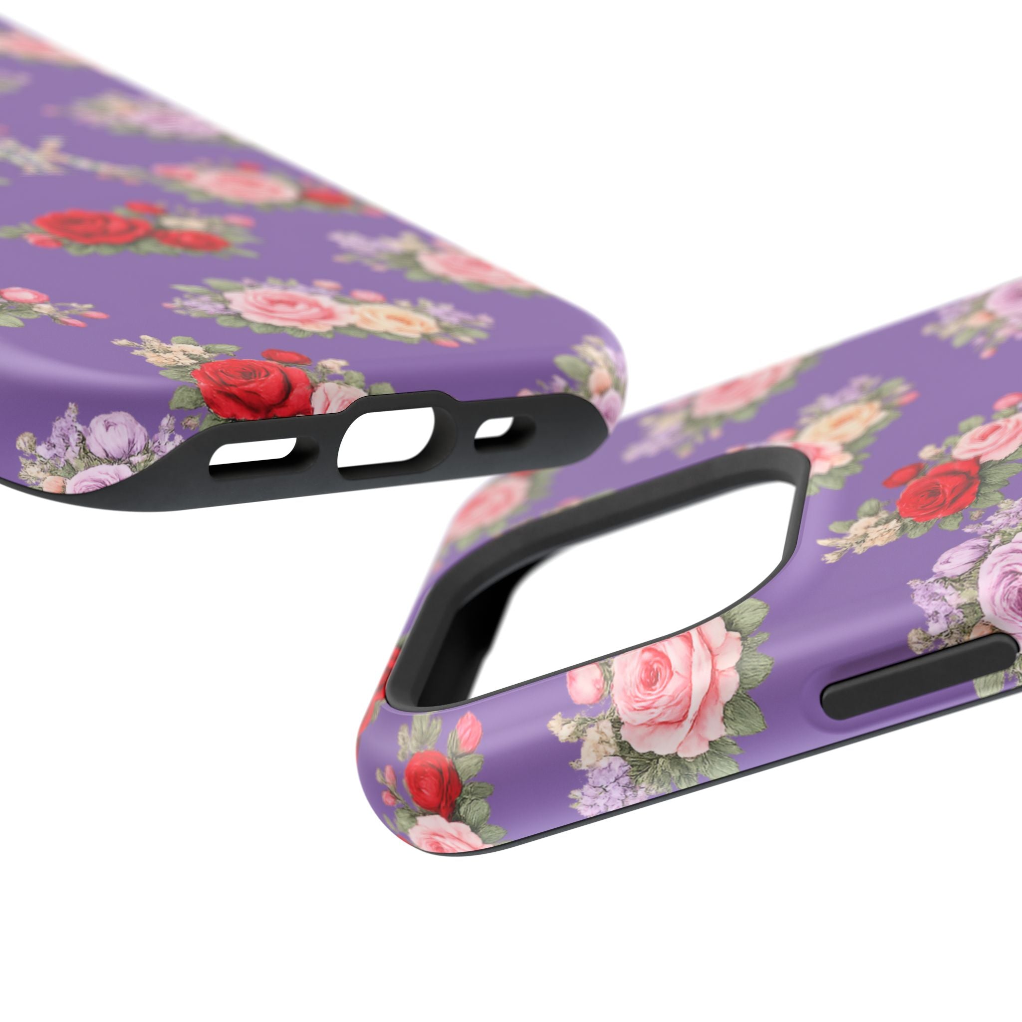 Anthos Collection Light Purple Vintage Floral Rose Pattern Magnetic Impact-Resistant Phone Case
