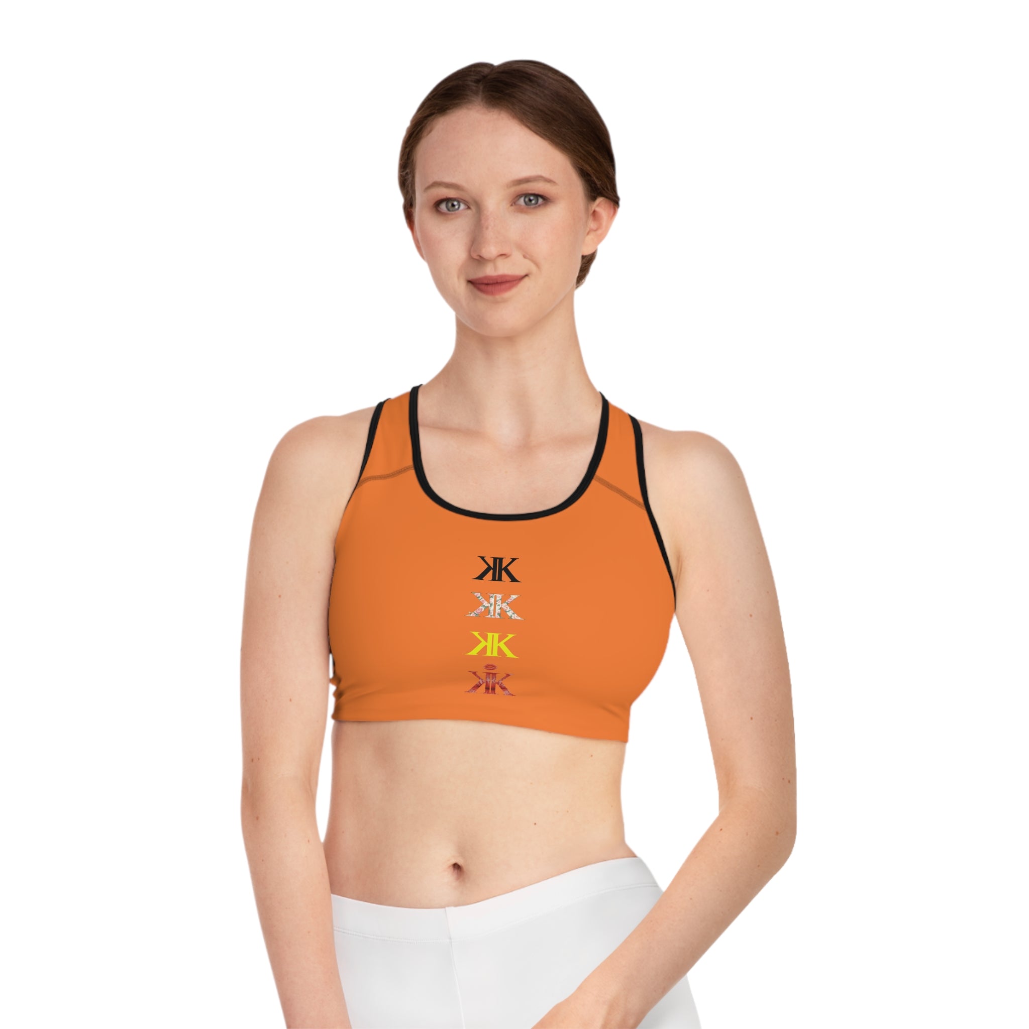 Sigil Collection Crusta Minimalist Stacked Logo Sports Bra — Colorful Monogram Activewear