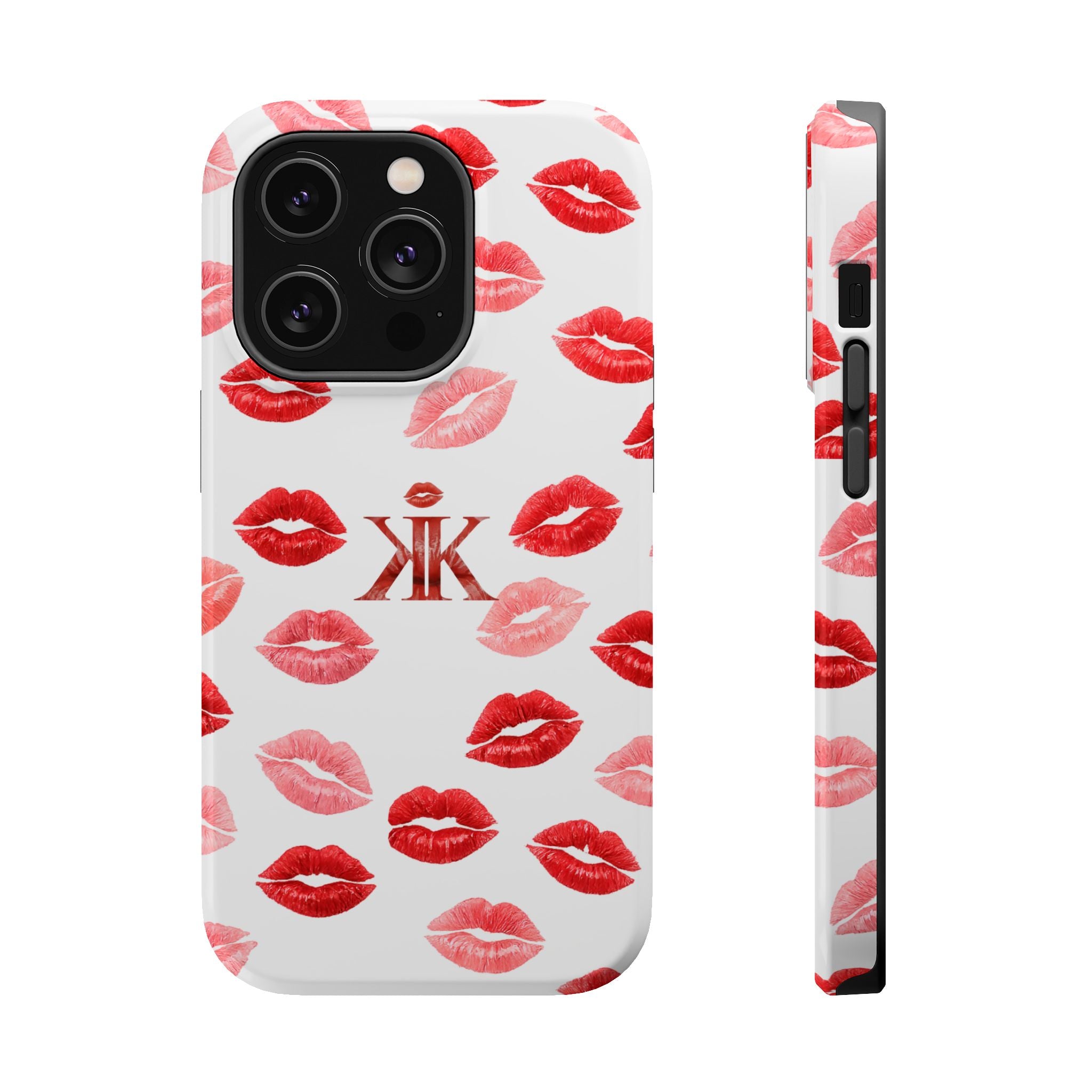 Psyche Collection White - Kiss Pattern Magnetic Impact Phone Case