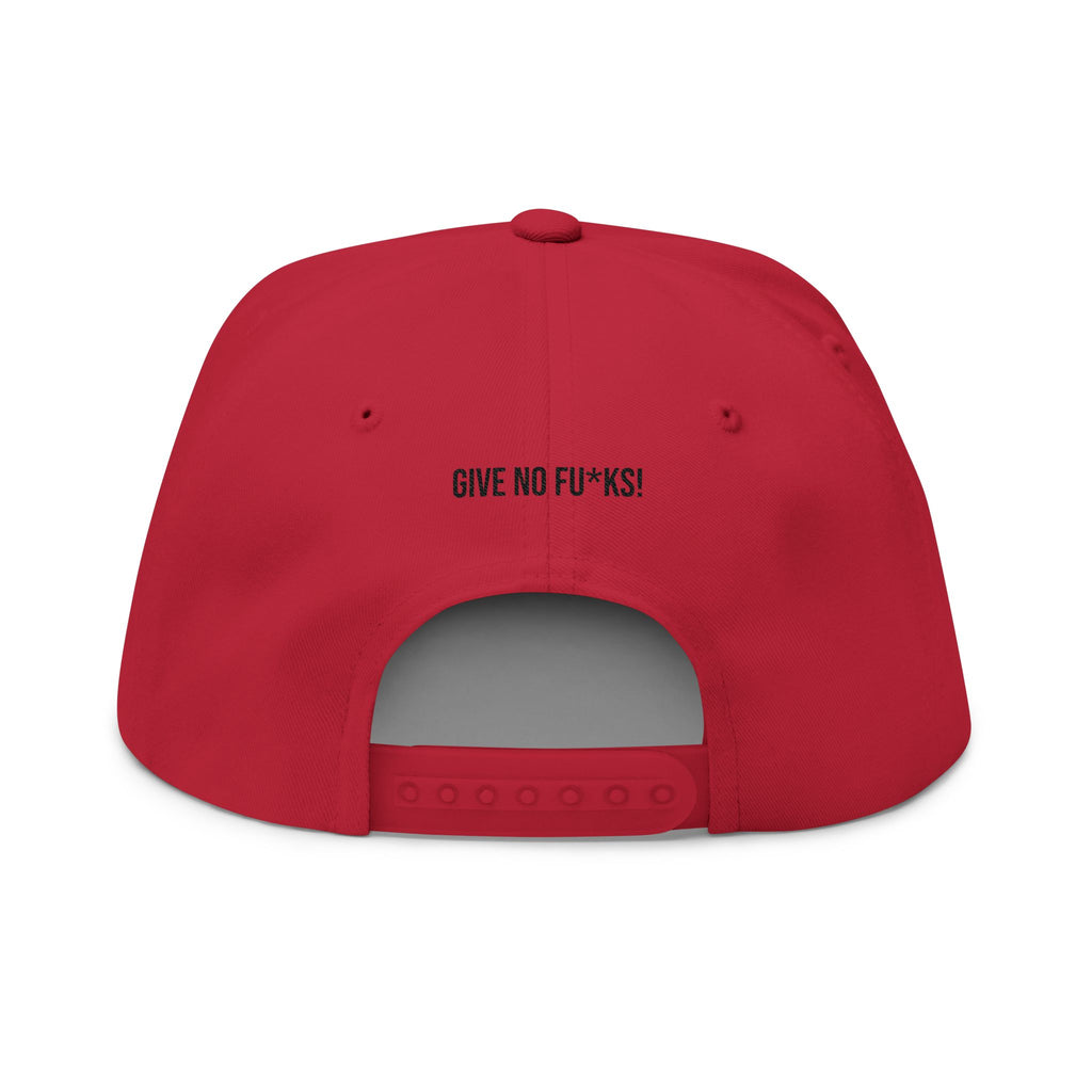 Kairos Kosmos RED Embroidered Flat Bill Cap — 'Give No Fu*ks' Snapback Hat