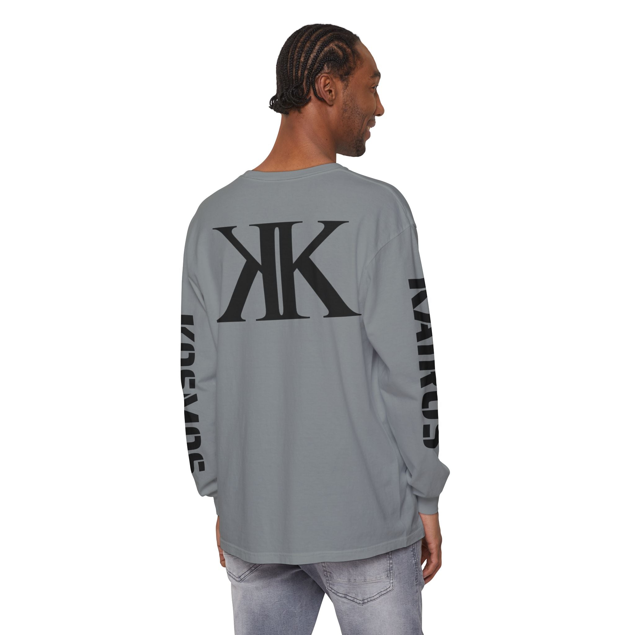 KOSMOS Monogram Uni-Sex Long Sleeve Tee — Bold Black Logo Sleeve Shirt