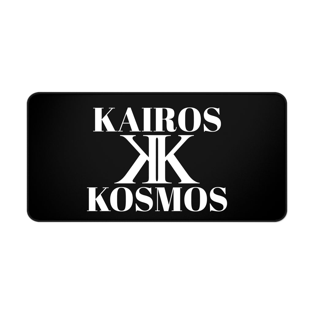Desk Mat BLACK — Minimalist 'KAIROS KOSMOS' Black & White Logo Desk Mat