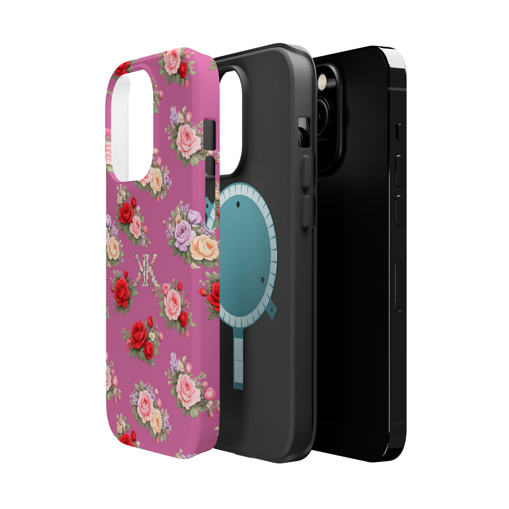 Anthos Collection Light Pink  Vintage Floral Rose Pattern Magnetic Impact-Resistant Phone Case