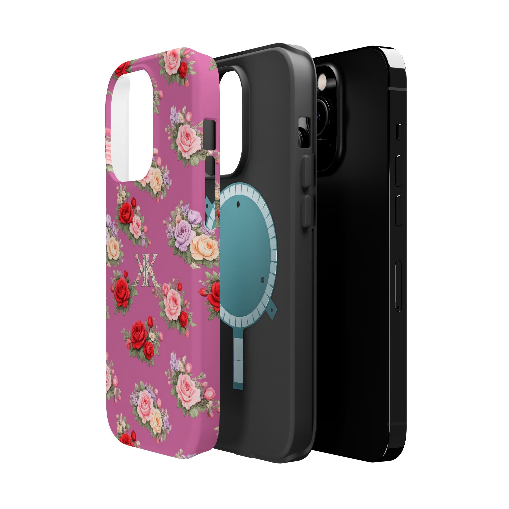 Anthos Collection Light Pink  Vintage Floral Rose Pattern Magnetic Impact-Resistant Phone Case