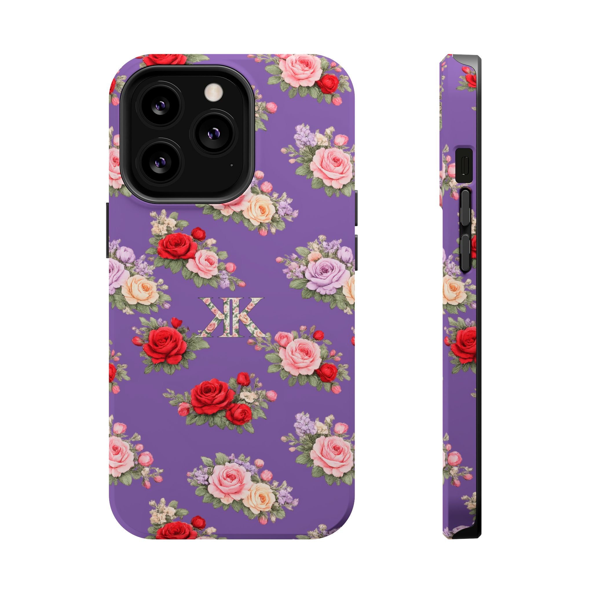 Anthos Collection Light Purple Vintage Floral Rose Pattern Magnetic Impact-Resistant Phone Case
