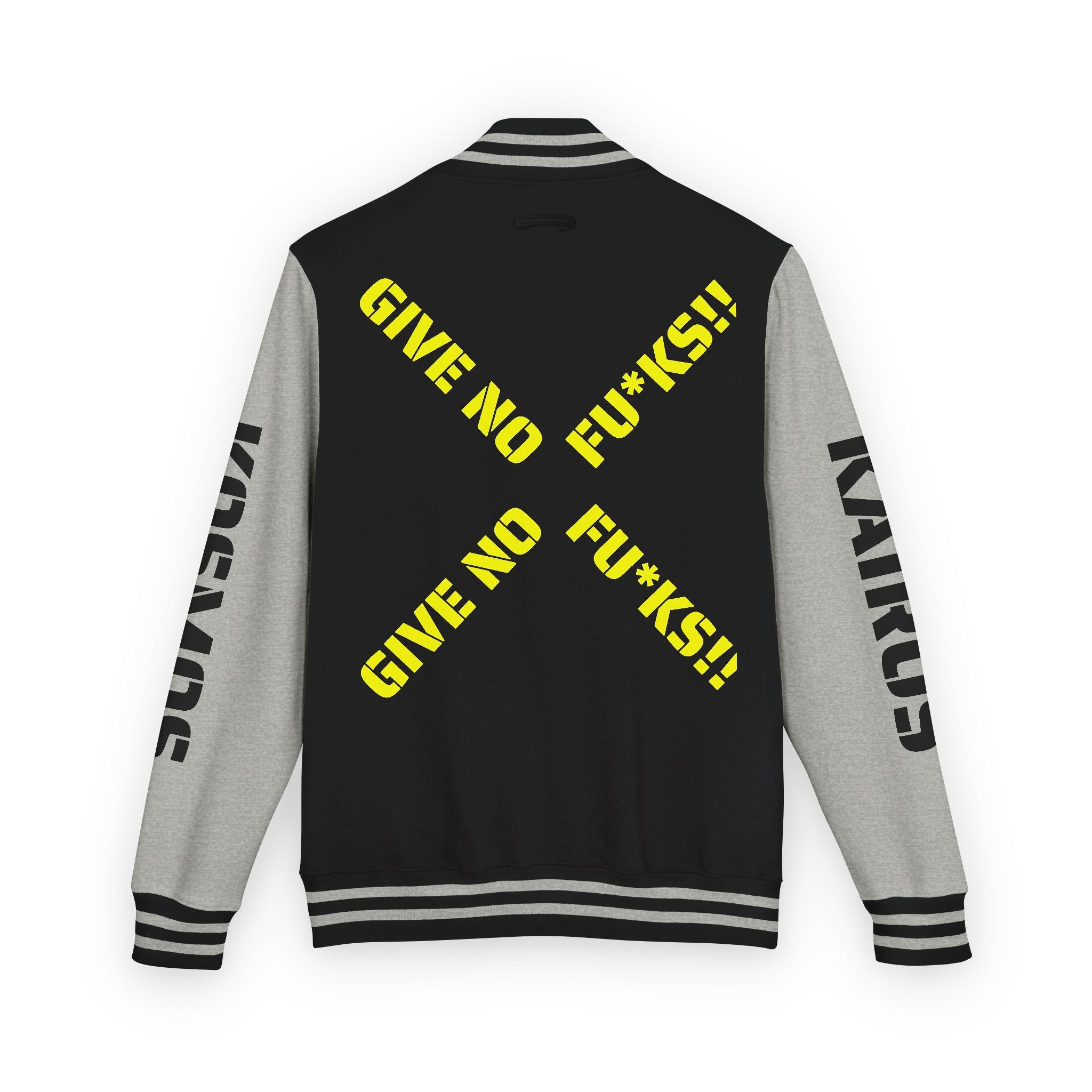 Letterman Jacket BLACK — "Give No Fu*ks" Bold Varsity Bomber
