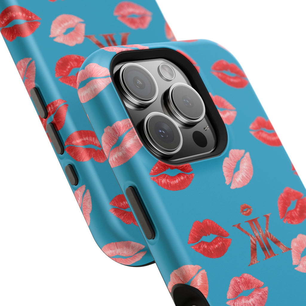 Psyche Collection Turquoise - Kiss Pattern Magnetic Impact Phone Case