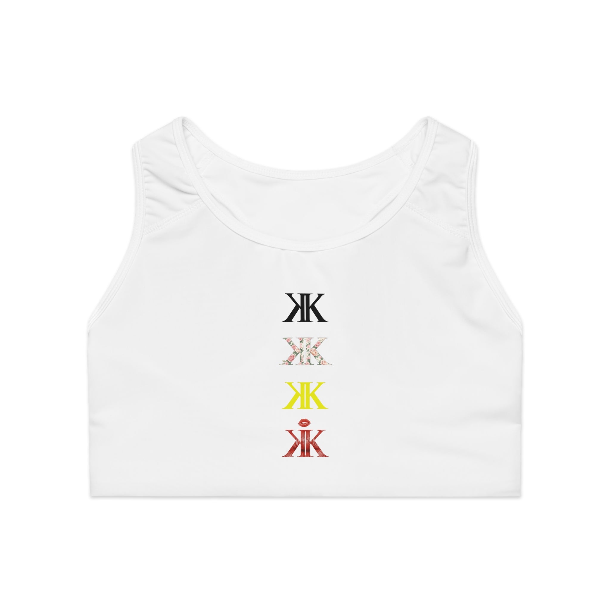 Sigil Collection Minimalist Stacked Logo Sports Bra — Colorful Monogram Activewear
