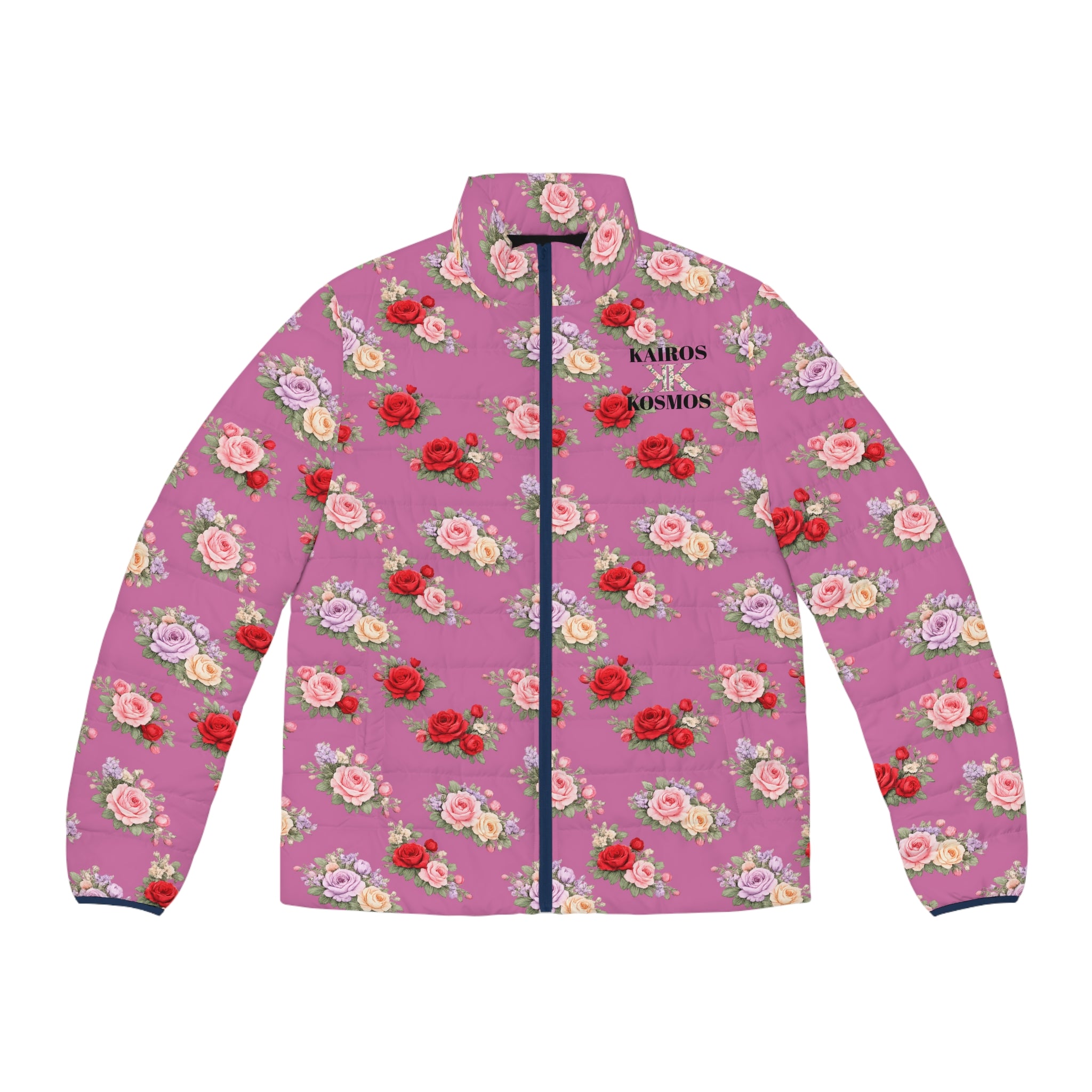 Anthos Collection Light Pink Floral Puffer Jacket - Vintage Rose All-Over Print