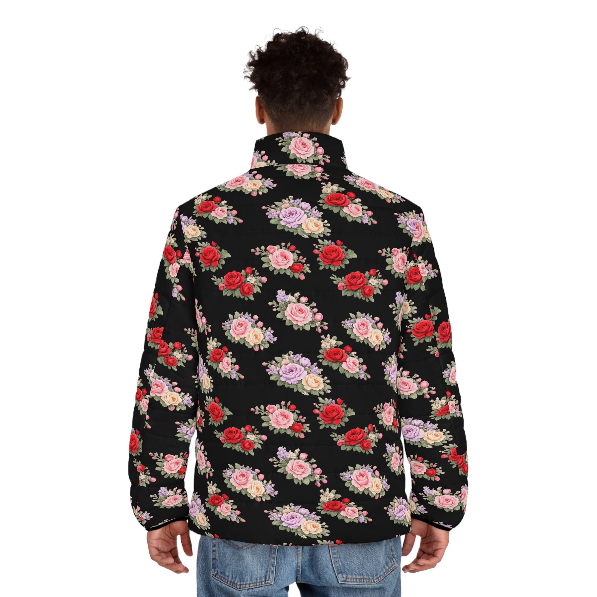 Anthos Collection BLACK Floral Puffer Jacket - Vintage Rose All-Over Print