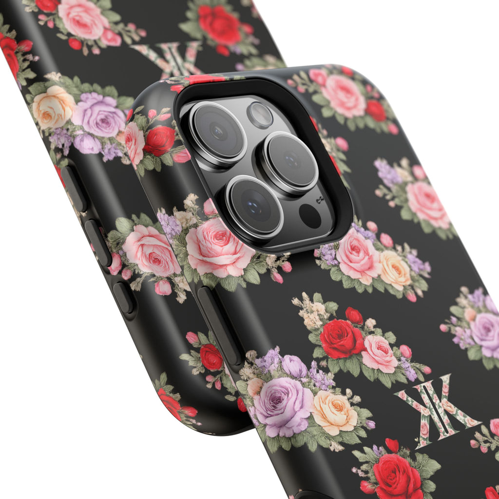 Anthos Collection BLACK Vintage Floral Rose Pattern Magnetic Impact-Resistant Phone Case