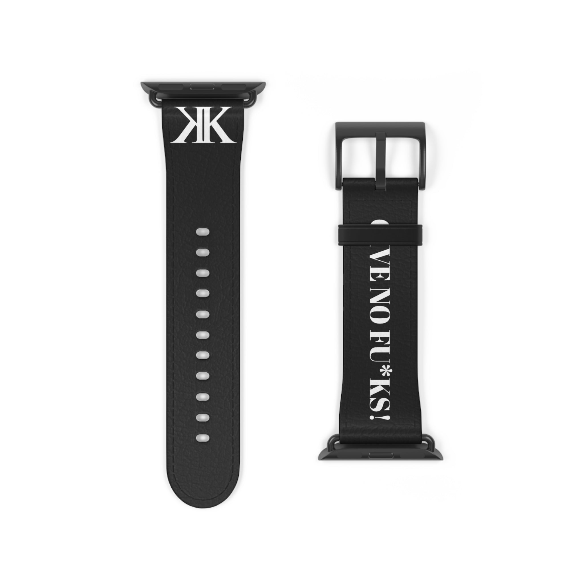 Watch Band BLACK — Leather Strap with "GIVE NO FU*KS!" Text