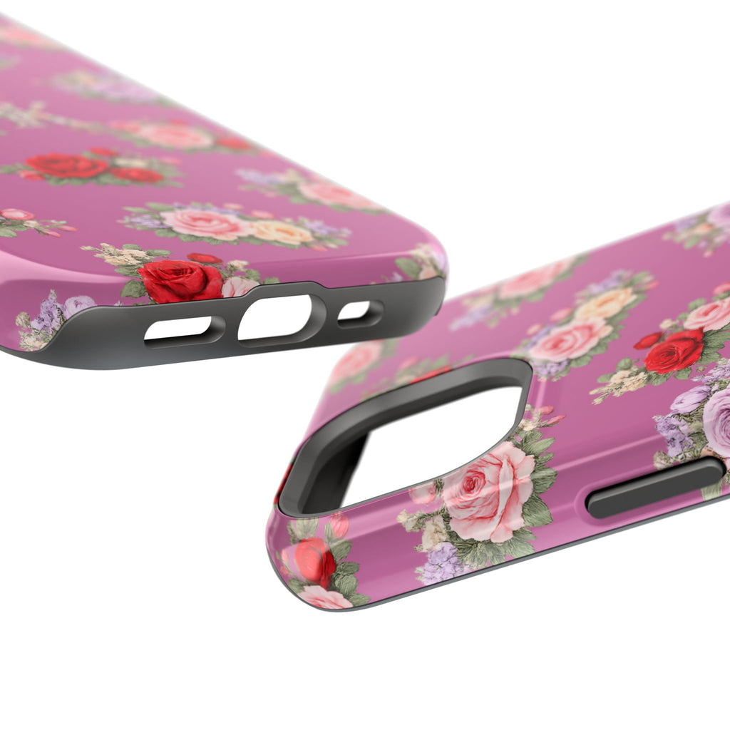 Anthos Collection Light Pink  Vintage Floral Rose Pattern Magnetic Impact-Resistant Phone Case