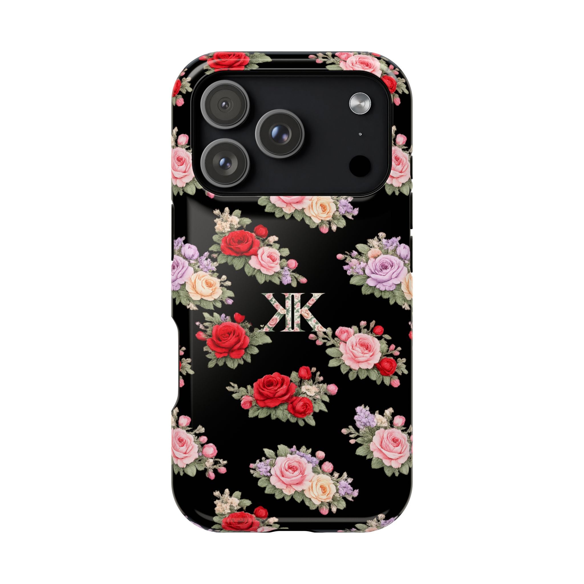 Anthos Collection BLACK Vintage Floral Rose Pattern Magnetic Impact-Resistant Phone Case