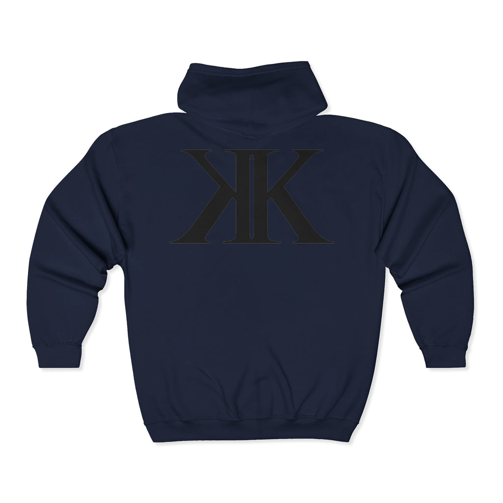 KK Monogram Zip Hoodie - Black Mirror Logo Full-Zip Sweatshirt