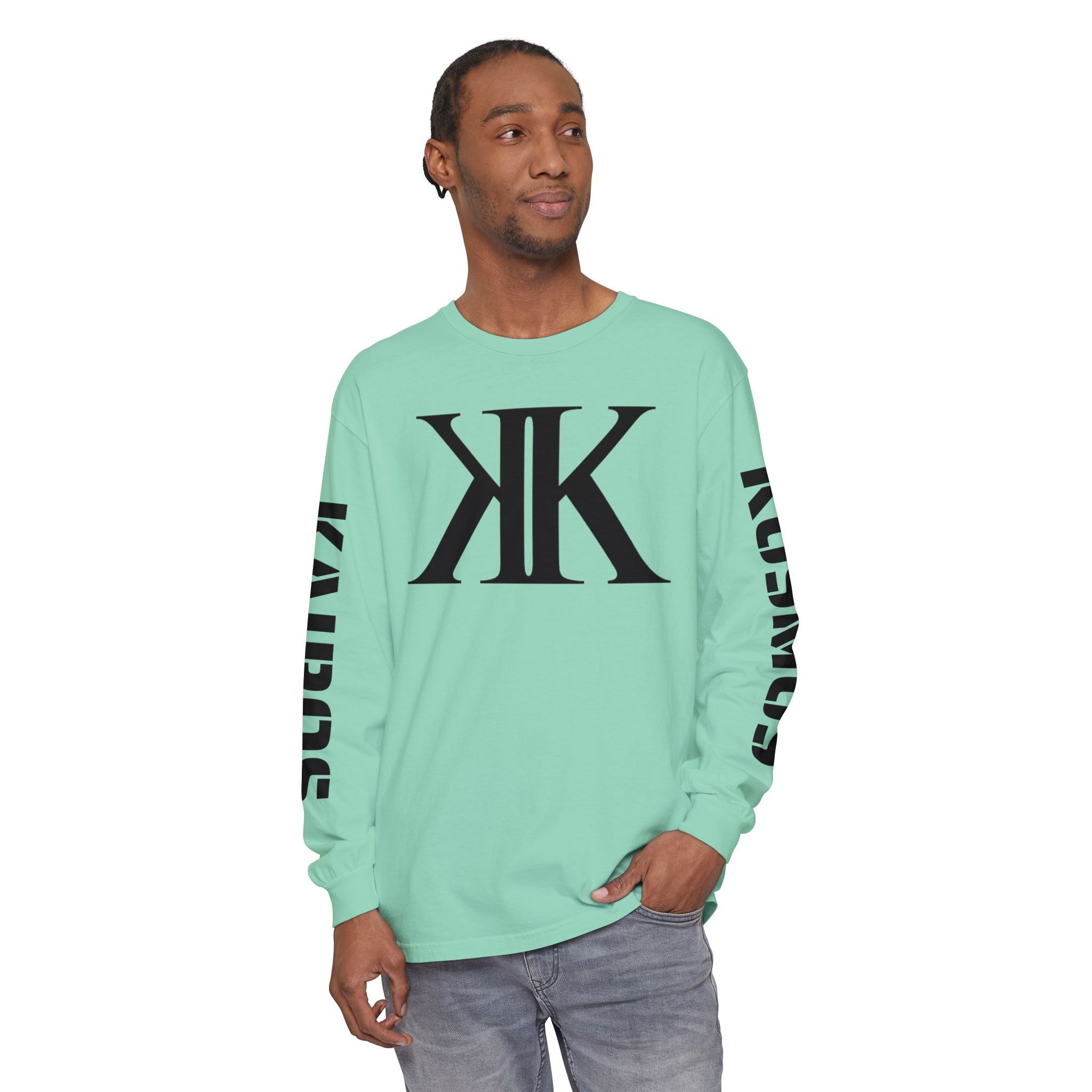 KOSMOS Monogram Uni-Sex Long Sleeve Tee — Bold Black Logo Sleeve Shirt