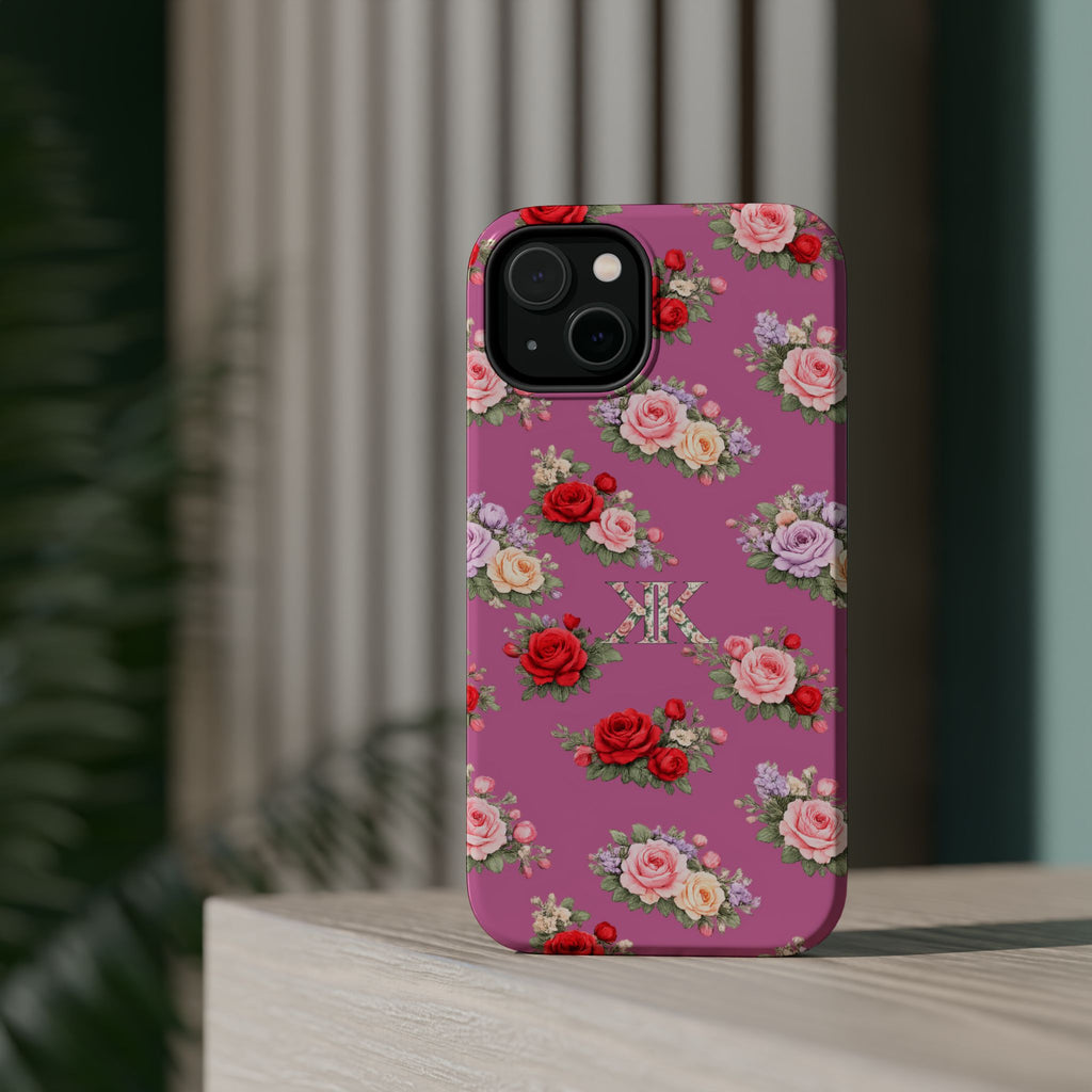 Anthos Collection Light Pink  Vintage Floral Rose Pattern Magnetic Impact-Resistant Phone Case
