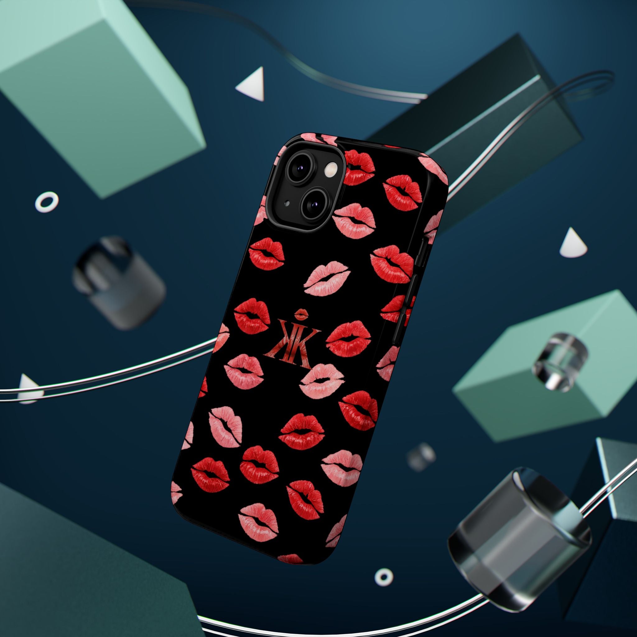 Psyche Collection BLACK - Kiss Pattern Magnetic Impact Phone Case