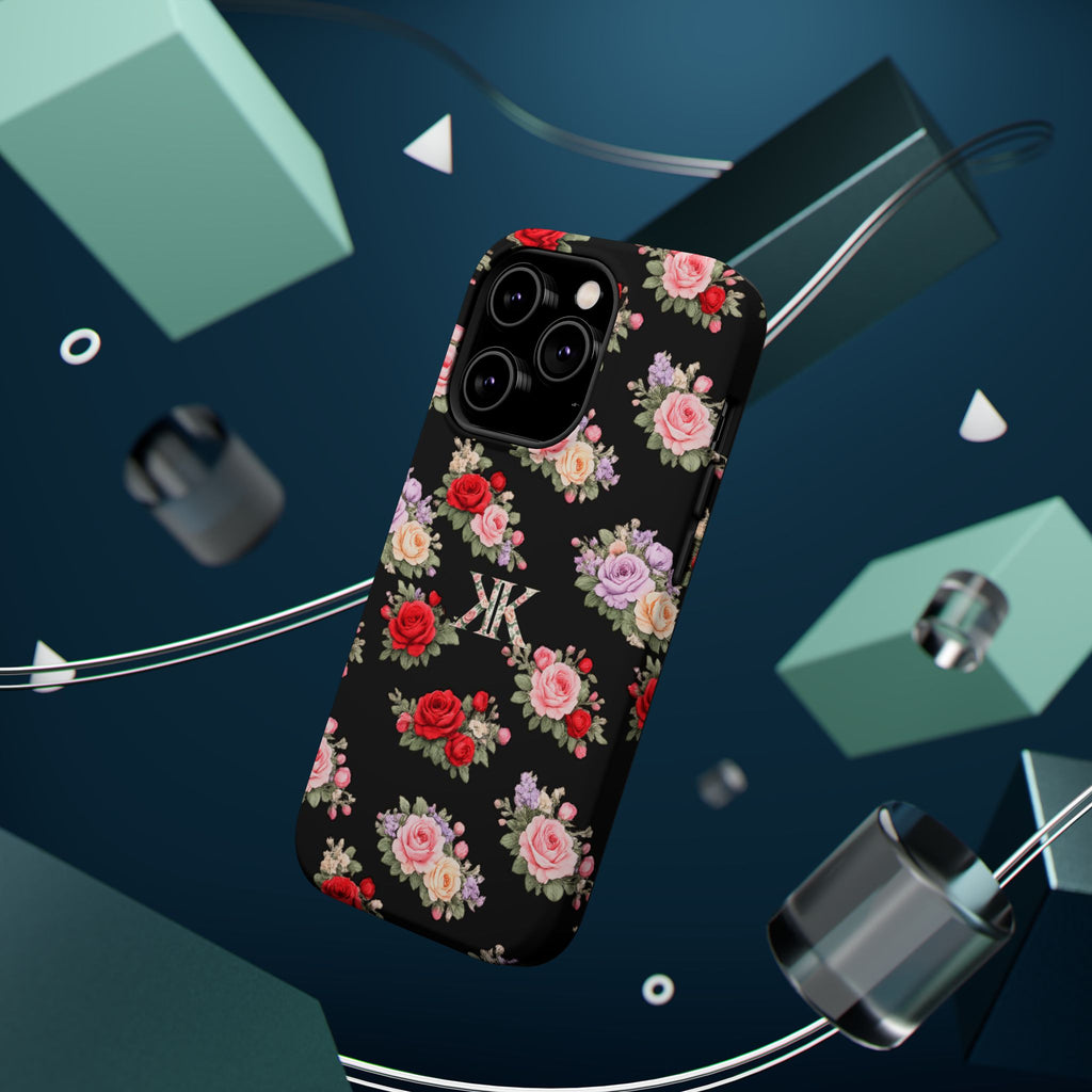 Anthos Collection BLACK Vintage Floral Rose Pattern Magnetic Impact-Resistant Phone Case