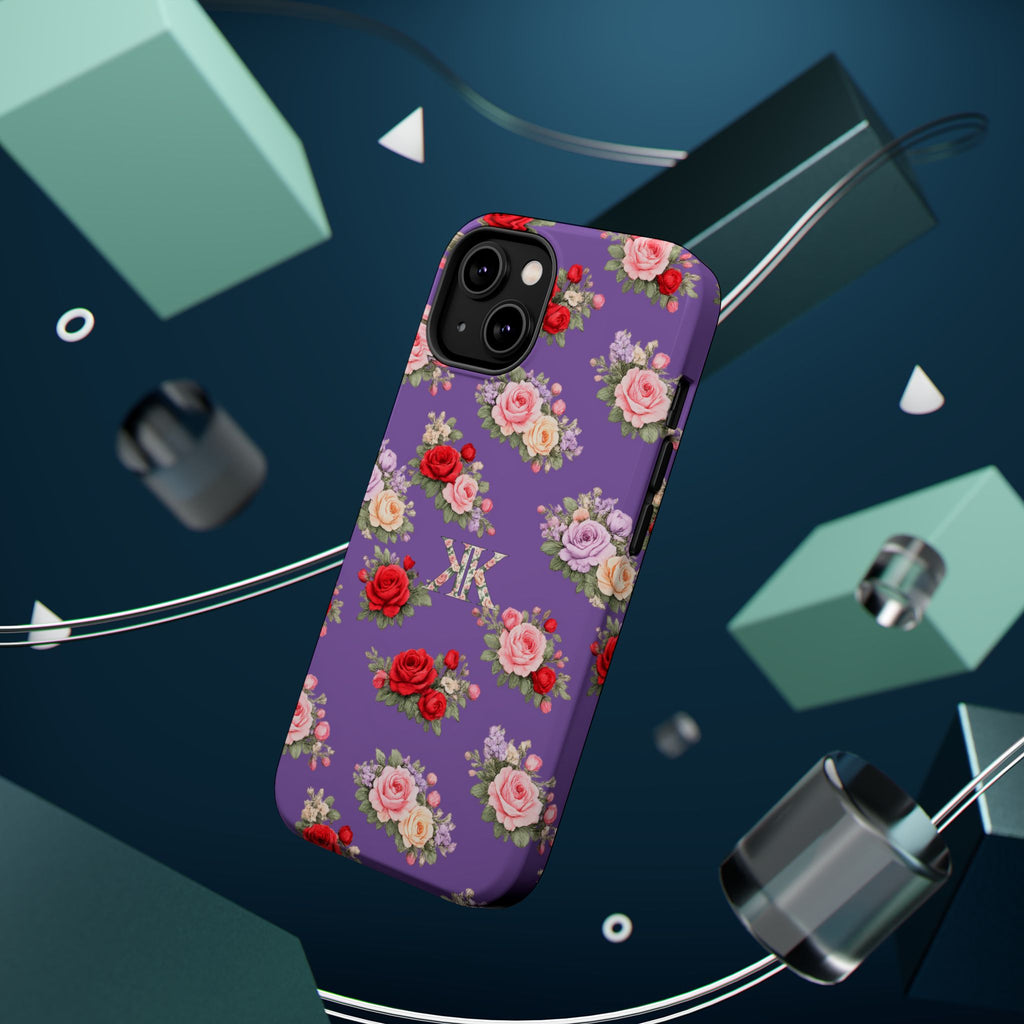 Anthos Collection Light Purple Vintage Floral Rose Pattern Magnetic Impact-Resistant Phone Case