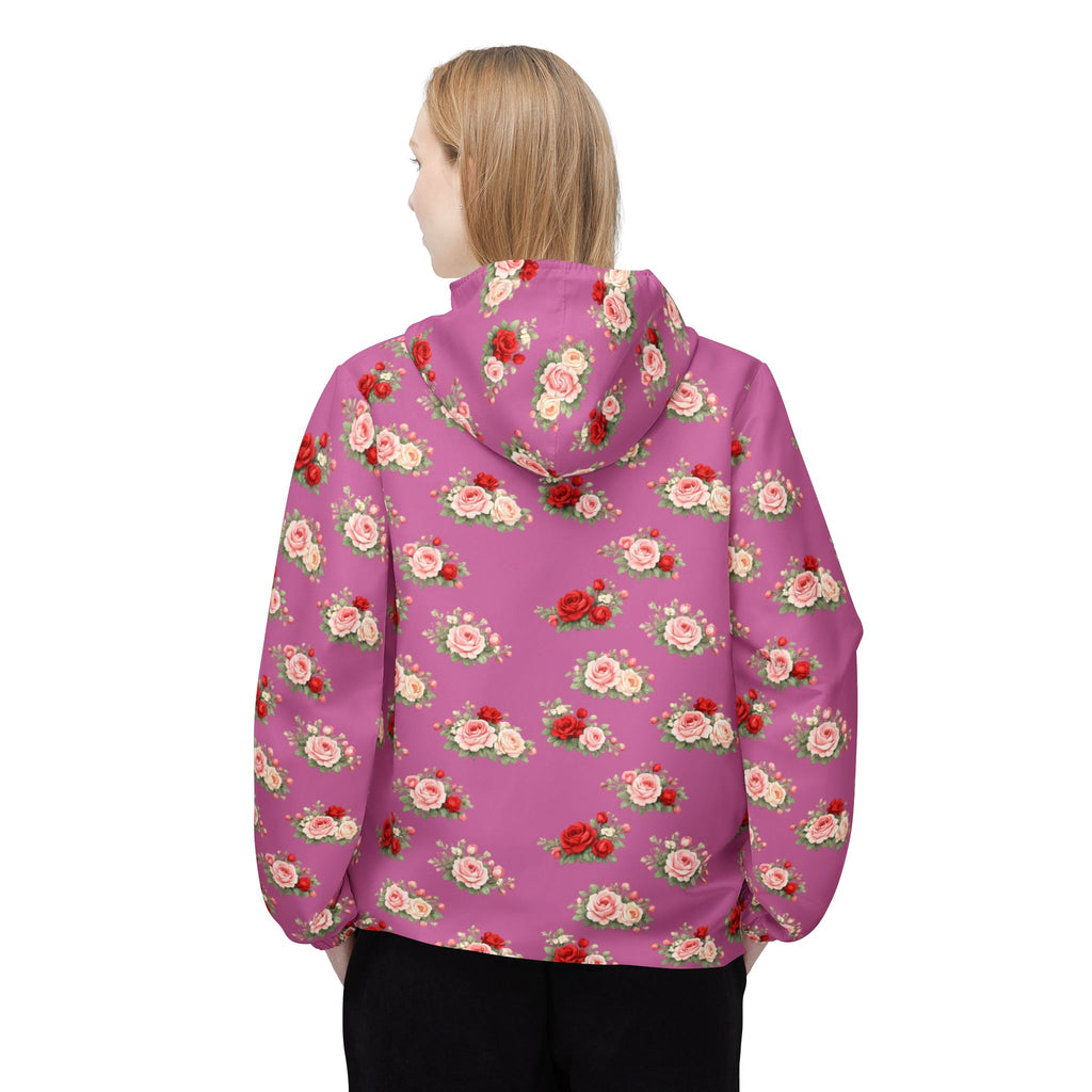 Anthos Collection Light Pink Floral Rose Panel Windbreaker Jacket