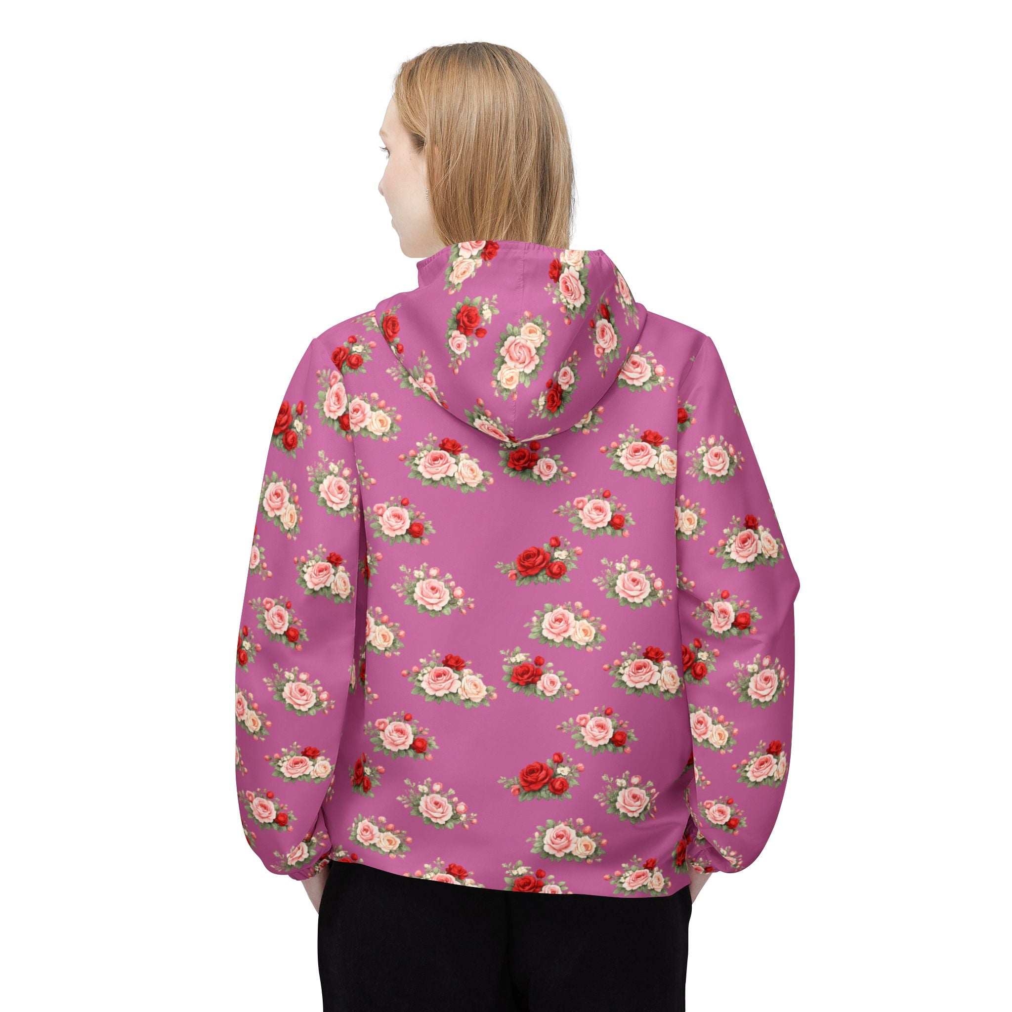 Anthos Collection Light Pink Floral Rose Panel Windbreaker Jacket