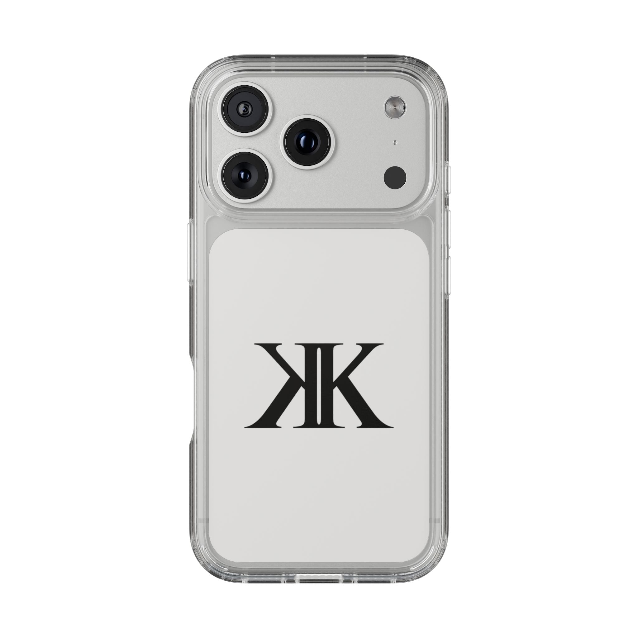 Kairos Kosmos Clear Phone Case — Minimal Black KK Monogram