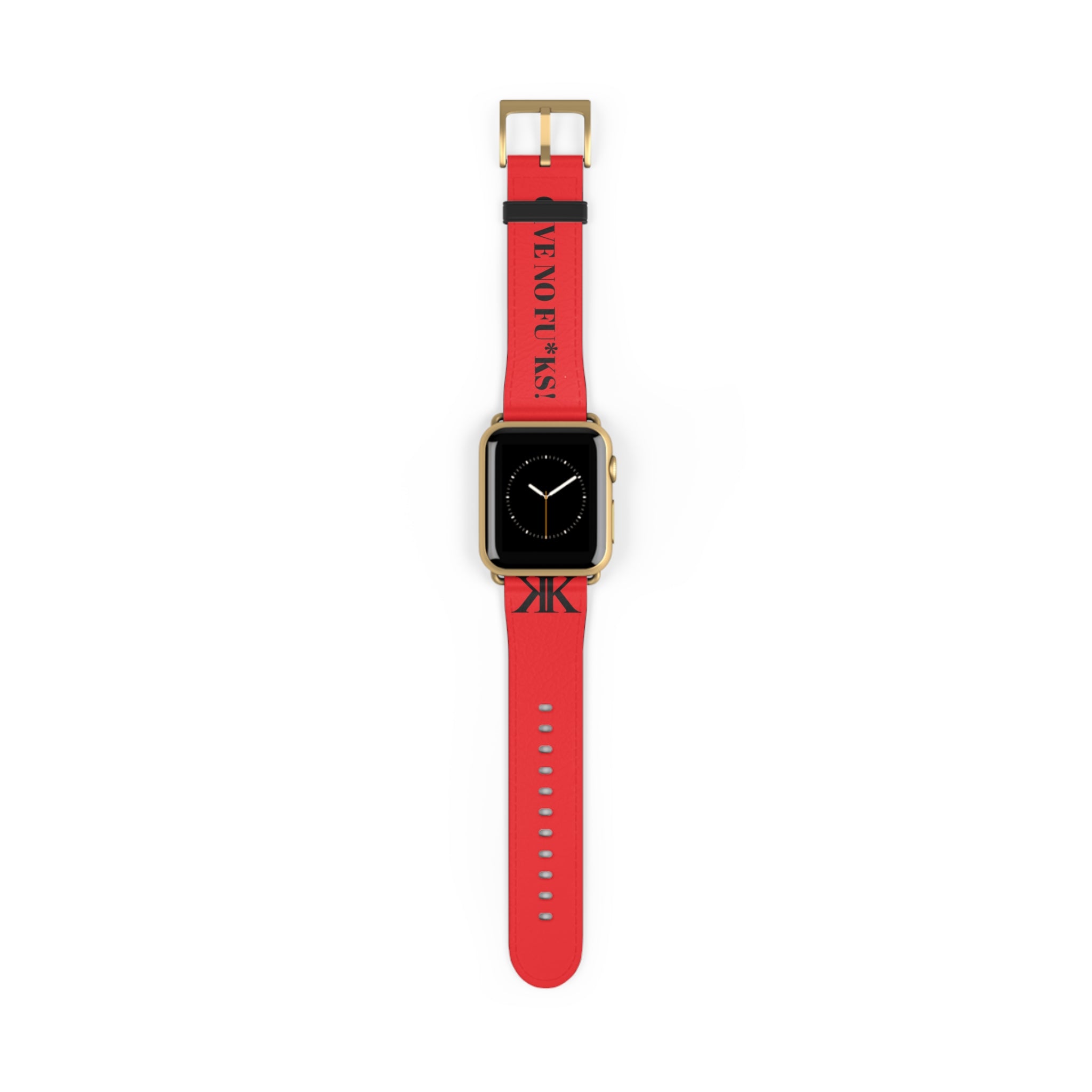 Watch Band RED —  Leather Strap with "GIVE NO FU*KS!" Text