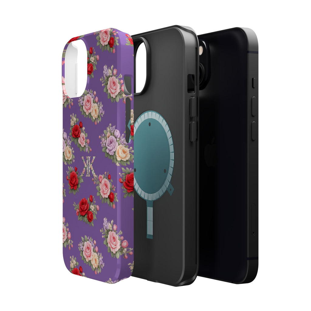 Anthos Collection Light Purple Vintage Floral Rose Pattern Magnetic Impact-Resistant Phone Case