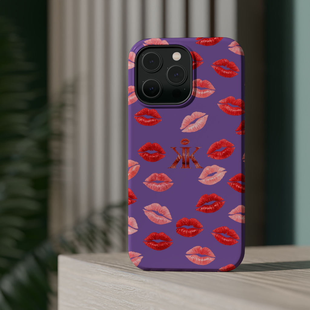 Psyche Collection Light Purple - Kiss Pattern Magnetic Impact Phone Case