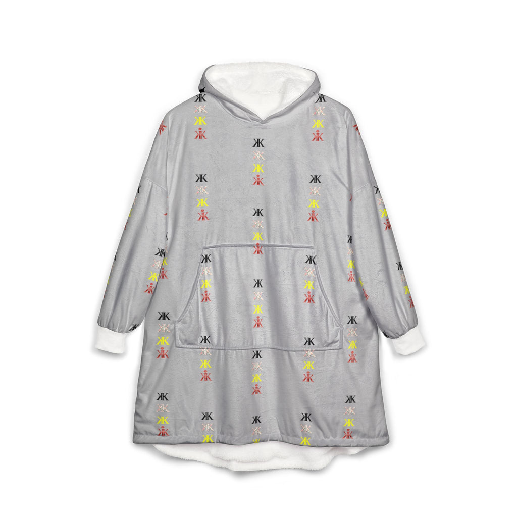 Sigil Collection Light Grey Hooded Blanket — Cozy White Patterned Lounge Poncho