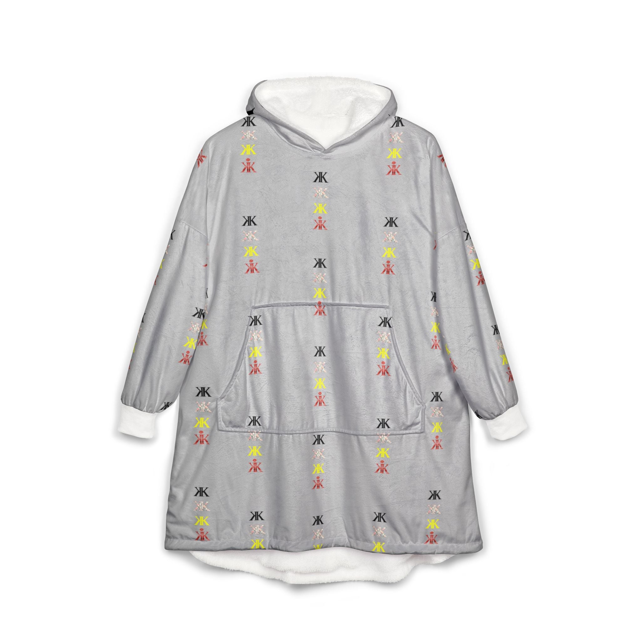 Sigil Collection Light Grey Hooded Blanket — Cozy White Patterned Lounge Poncho