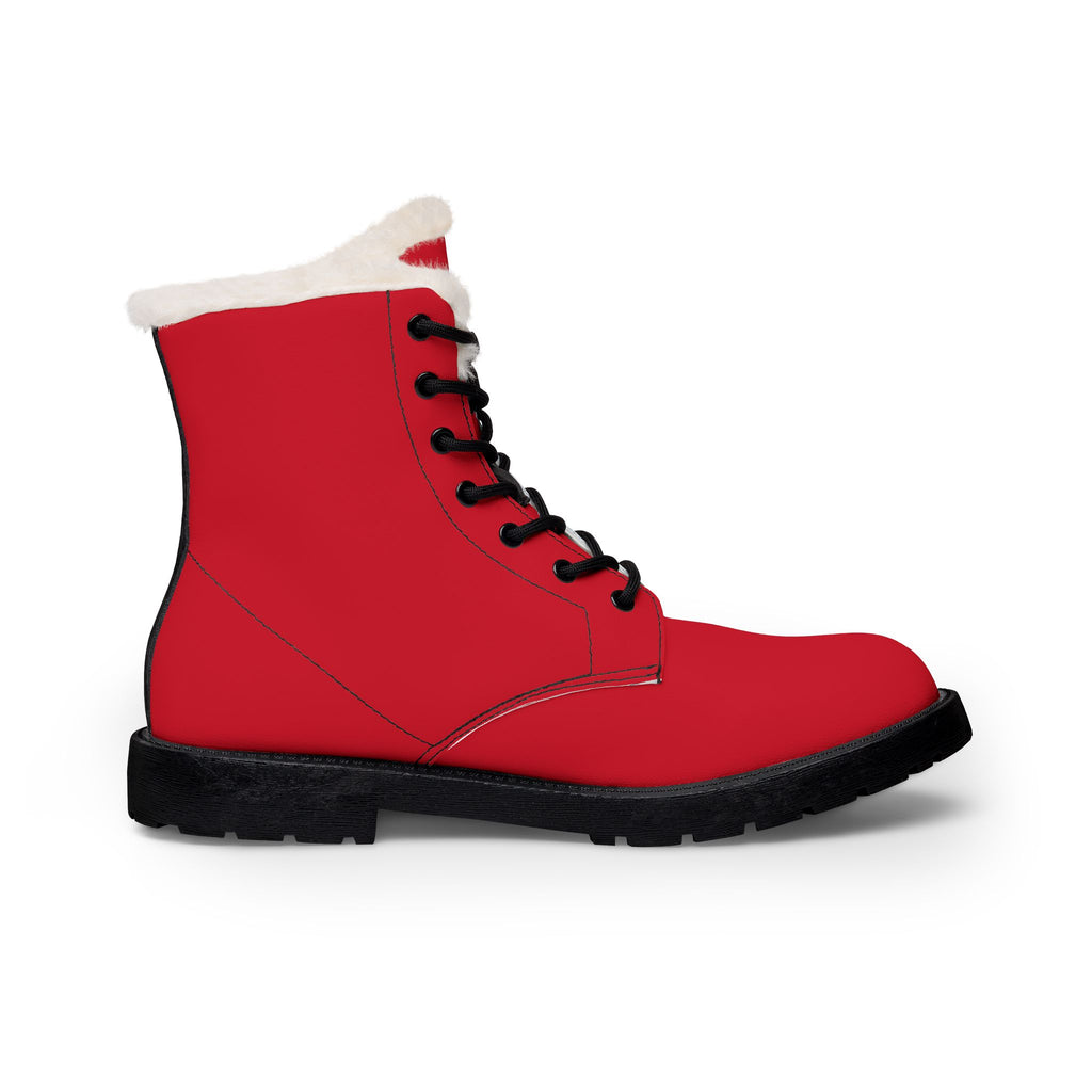 White Fur-Lined RED Leather Boots with Black 'KK' Monogram
