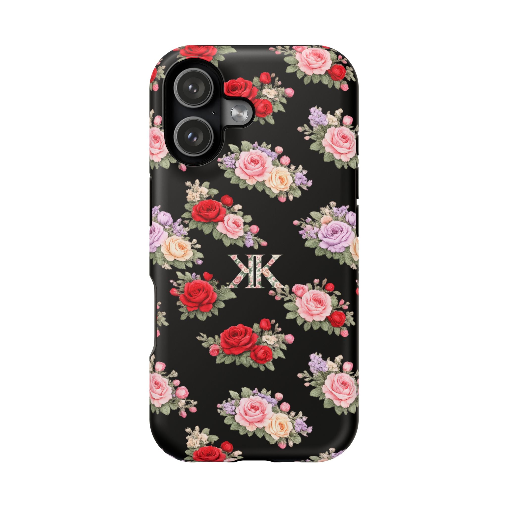Anthos Collection BLACK Vintage Floral Rose Pattern Magnetic Impact-Resistant Phone Case