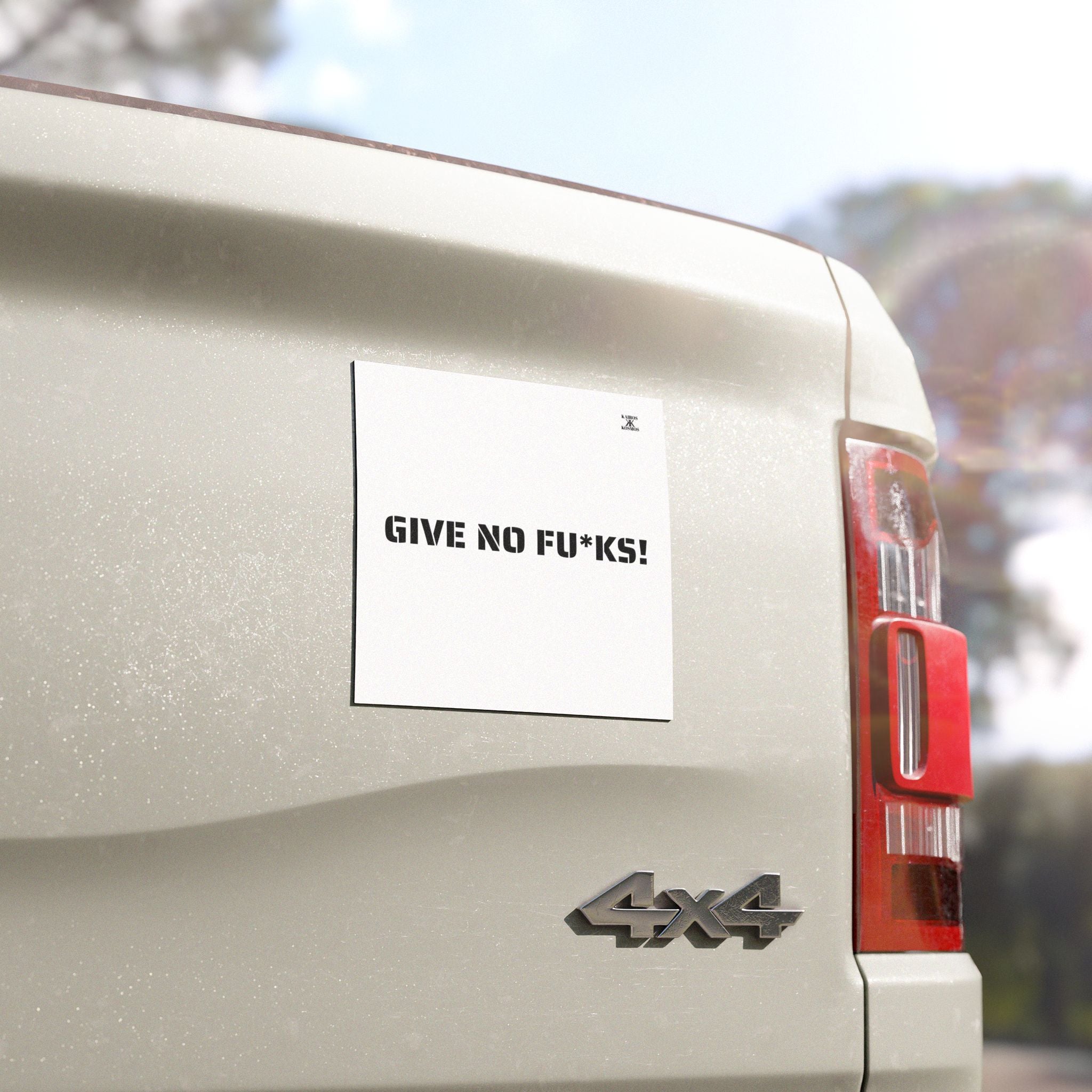 Kairos Kosmos Car Magnet — "GIVE NO FU*KS!" Bold Black Vinyl Décor