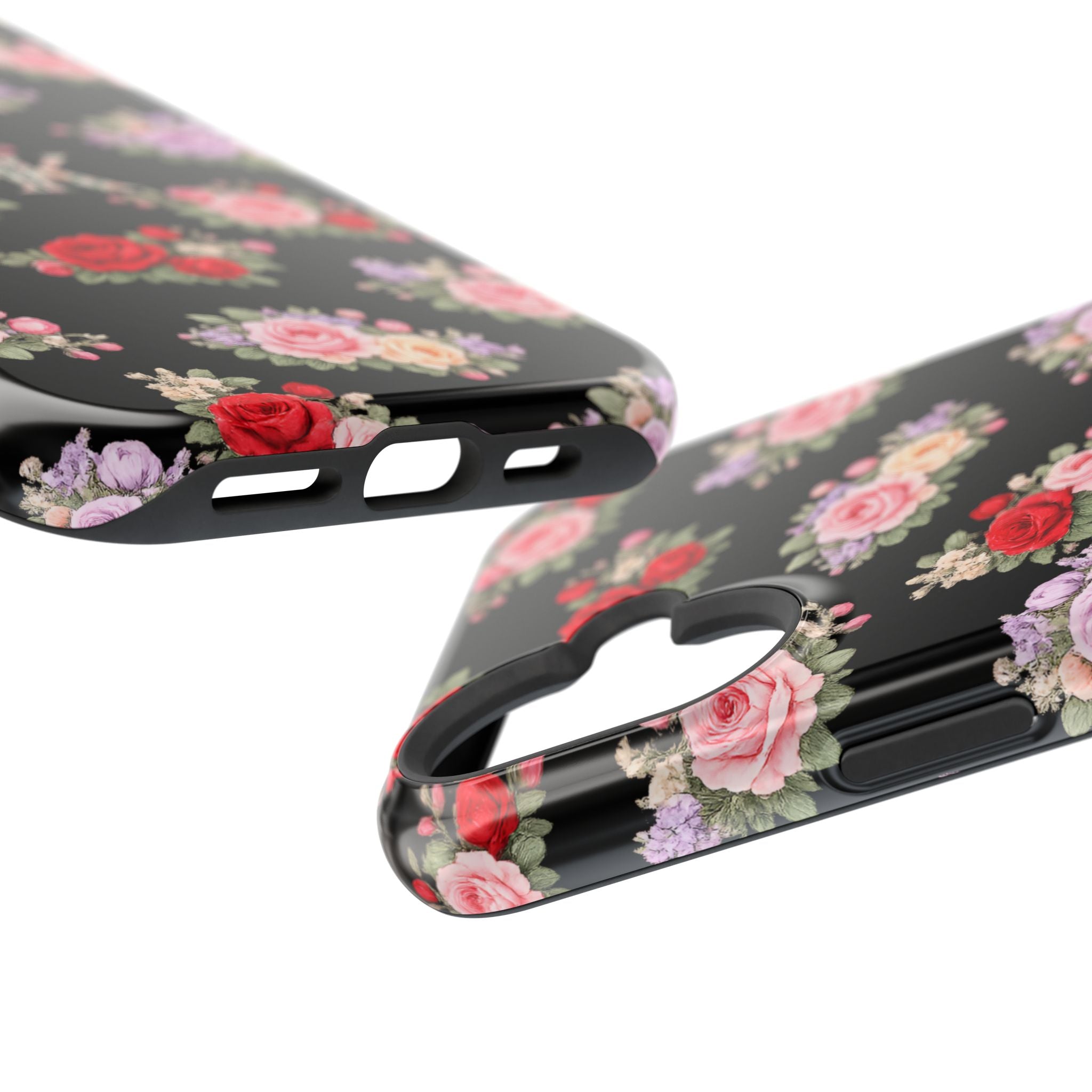 Anthos Collection BLACK Vintage Floral Rose Pattern Magnetic Impact-Resistant Phone Case