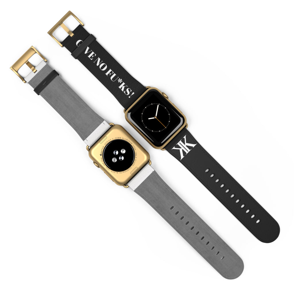 Watch Band BLACK — Leather Strap with "GIVE NO FU*KS!" Text