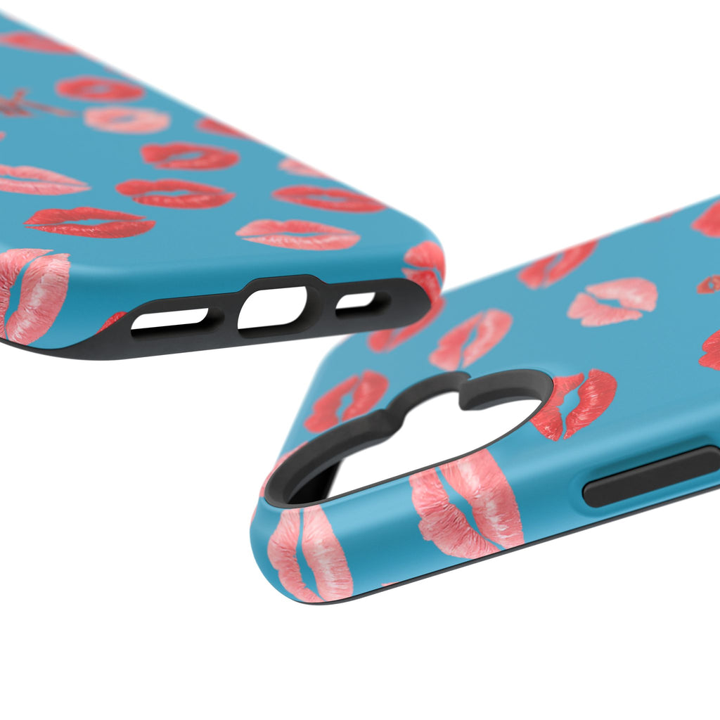 Psyche Collection Turquoise - Kiss Pattern Magnetic Impact Phone Case