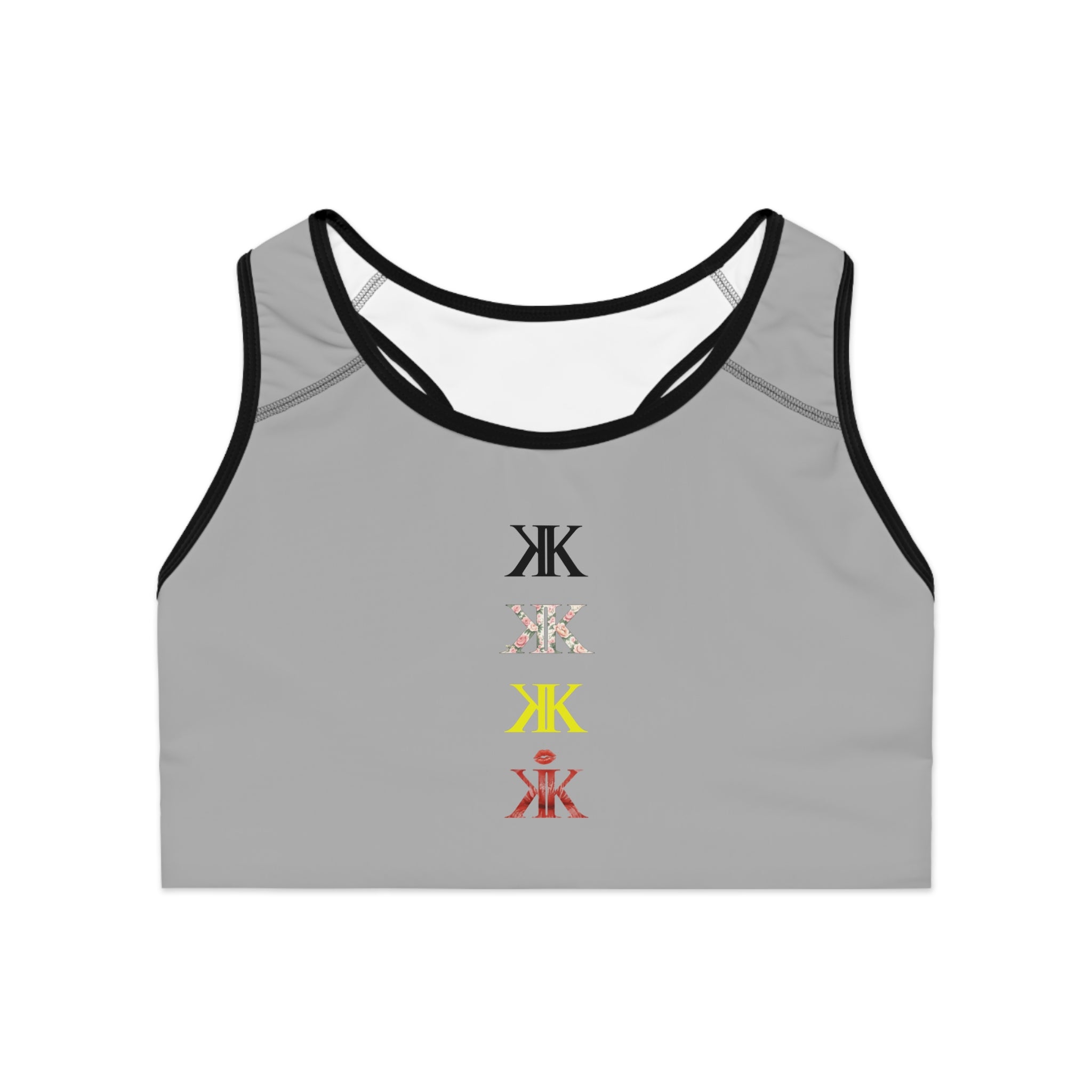 Sigil Collection Light Grey Minimalist Stacked Logo Sports Bra — Colorful Monogram Activewear