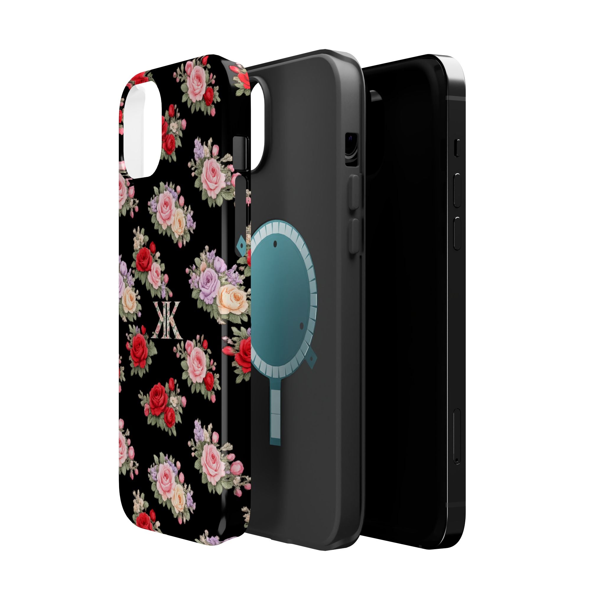 Anthos Collection BLACK Vintage Floral Rose Pattern Magnetic Impact-Resistant Phone Case