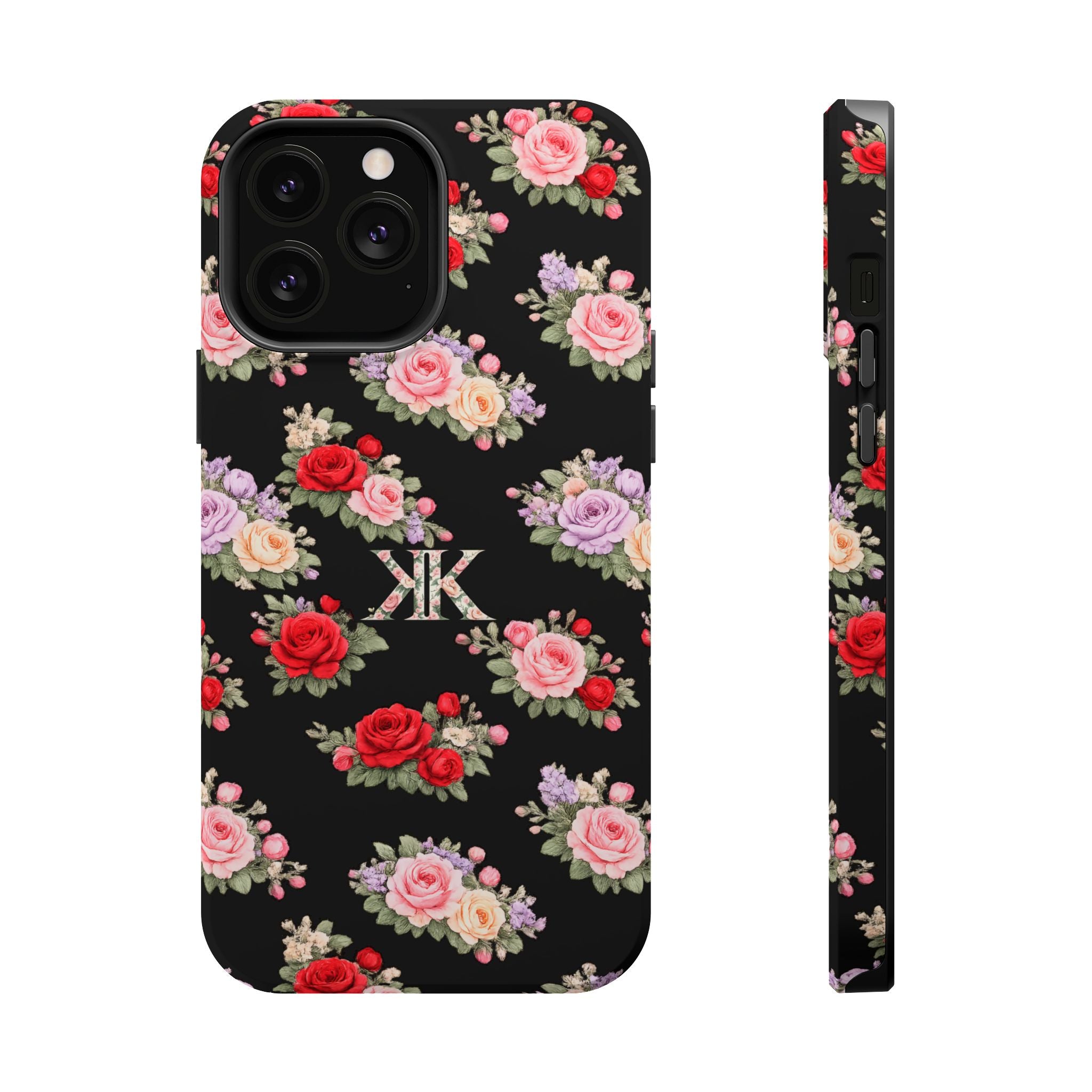 Anthos Collection BLACK Vintage Floral Rose Pattern Magnetic Impact-Resistant Phone Case