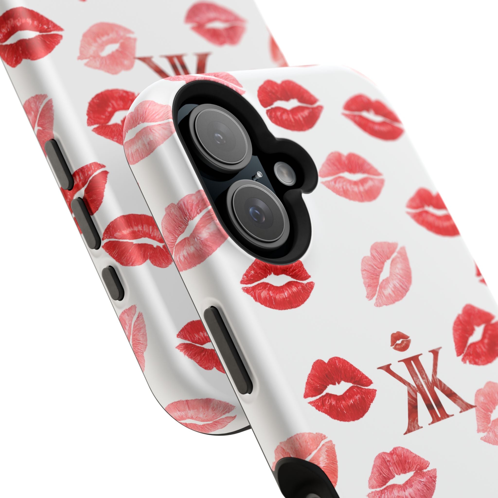 Psyche Collection White - Kiss Pattern Magnetic Impact Phone Case