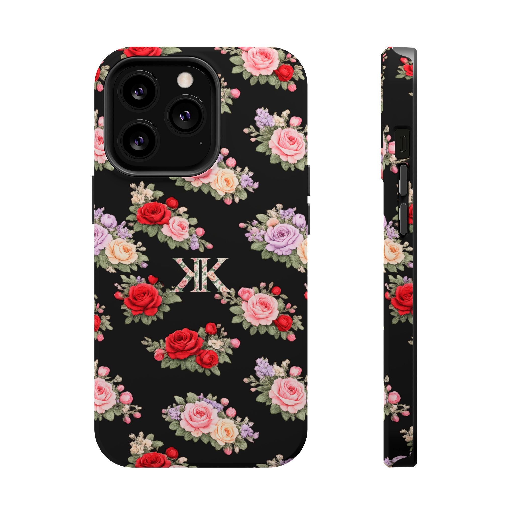 Anthos Collection BLACK Vintage Floral Rose Pattern Magnetic Impact-Resistant Phone Case